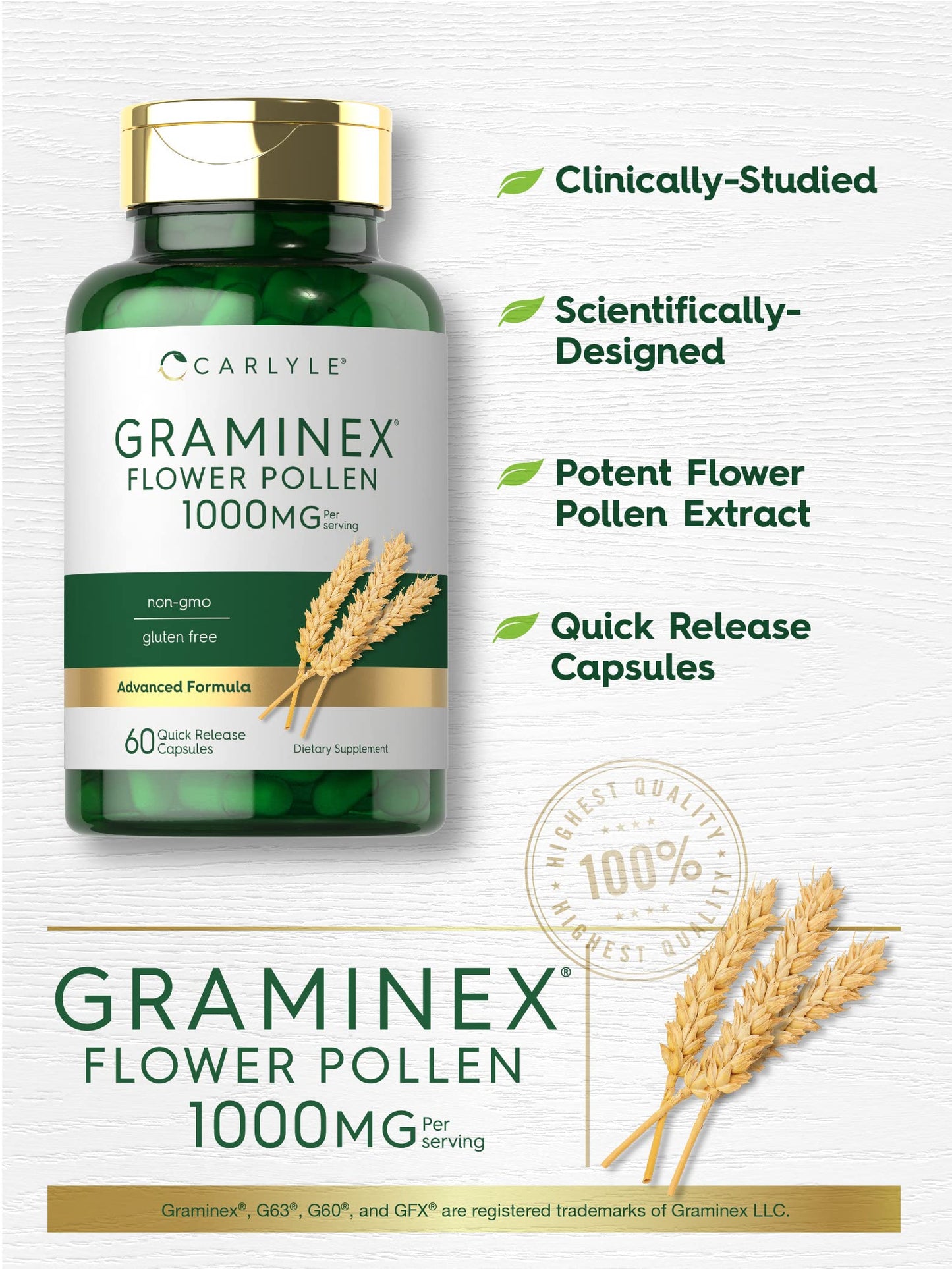 Carlyle Graminex Flower Pollen Extract 1000 mg Capsule 60 Count