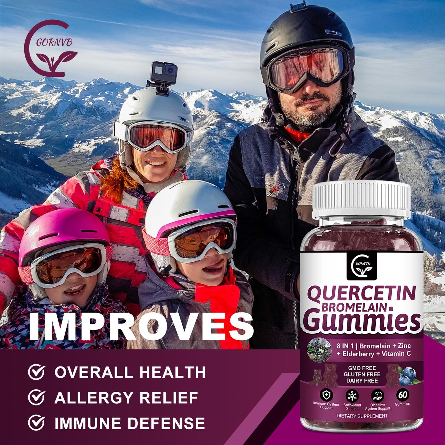 GORNVB Quercetin Gummies with Bromelain 2378mg, 60 Count