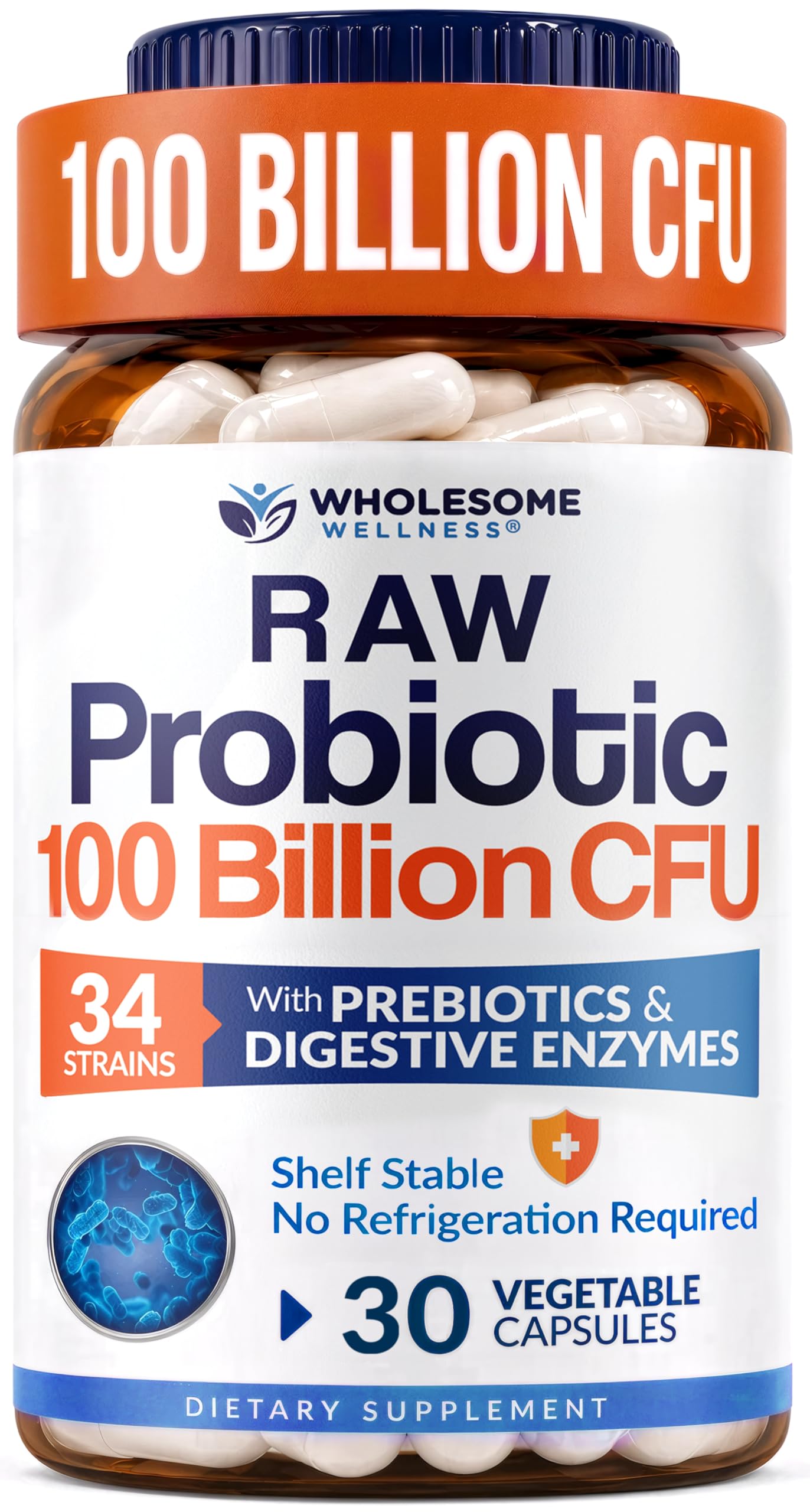 Wholesome Wellness Organic Raw Probiotics 100 Billion CFU Capsule, 30 Count