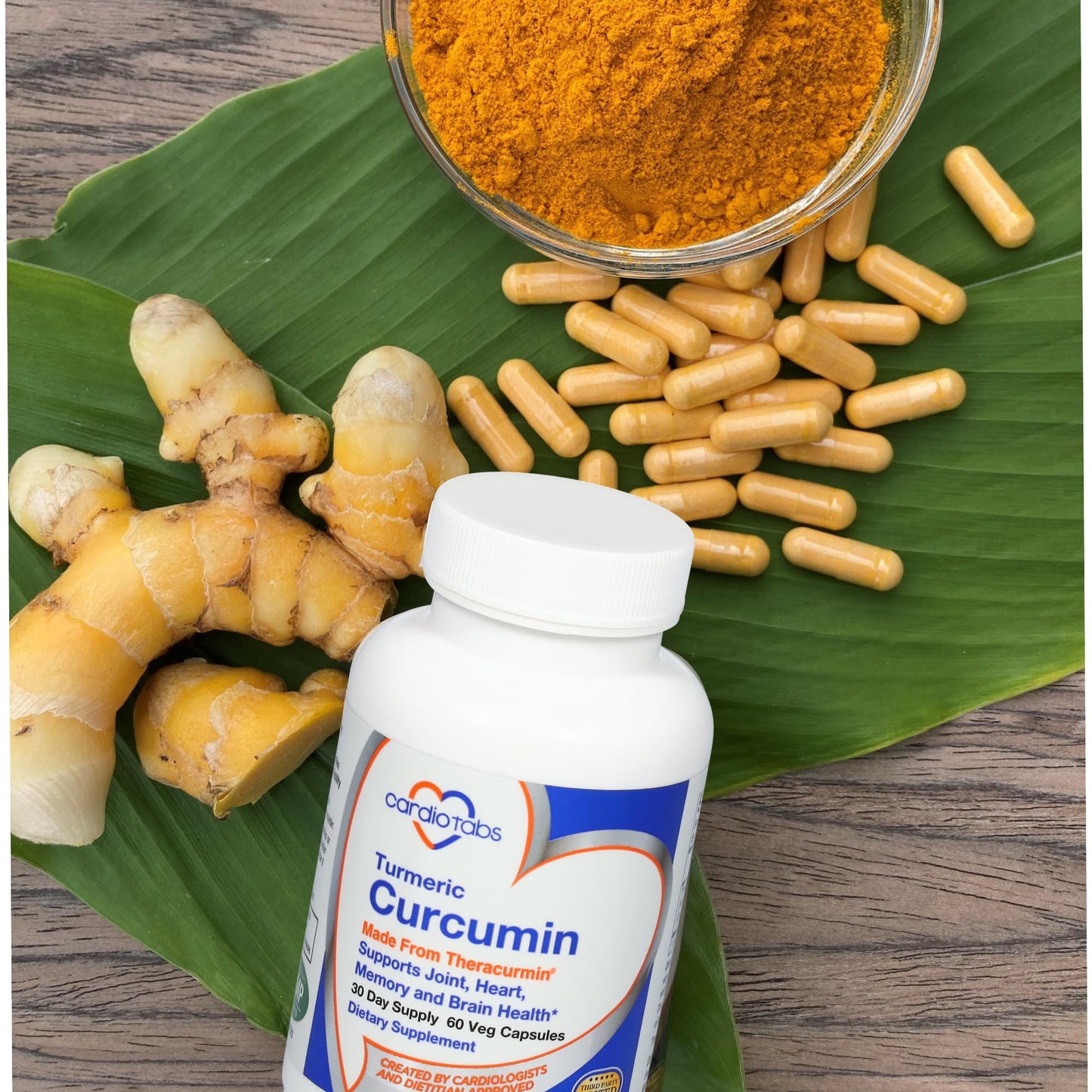 CardioTabs Curcumin from Theracurmin (600mg) - Joint, Heart, Memory & Brain Supplement, Highly Absorbable Curcumin Supplements, 60 Vegetarian Curcumin & Turmeric Capsules