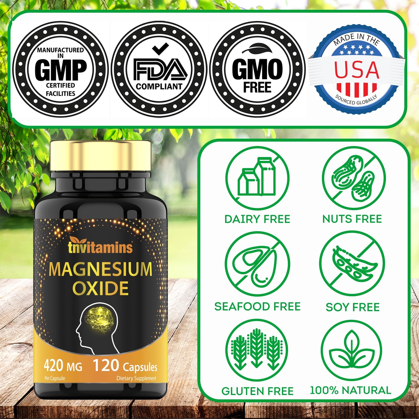 tnvitamins Magnesium Oxide 420mg 120 Capsules