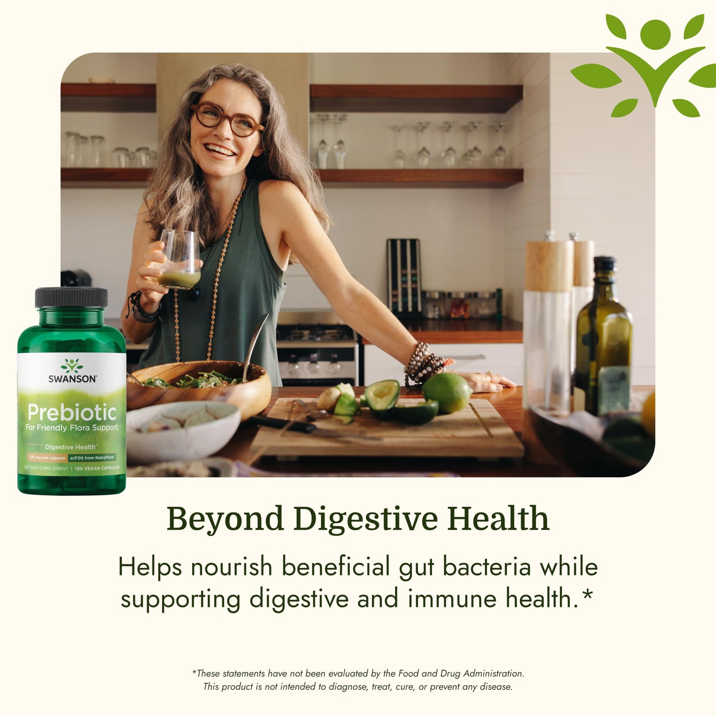 Swanson Prebiotic Fiber Capsules with NutraFlora FOS for Gut-Health-Conscious Adults Seeking Digestive Flora and Immune Support - 750 mg, 120 Vegan Capsules
