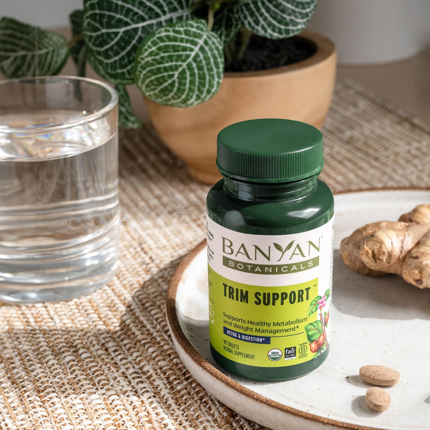 Banyan Botanicals Organic Trim Support Metabolic Support & Weight Management Supplement with Guggulu & Triphala for Digestive Fire & Cleansing USDA Organic, 90 Tablets