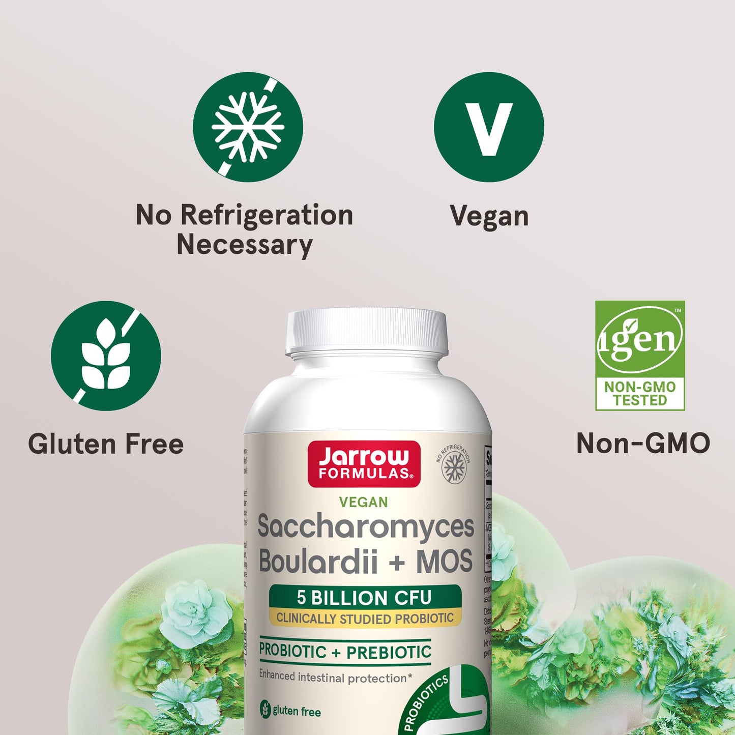 Jarrow Formulas Saccharomyces boulardii Probiotics + MOS 5 Billion CFU Probiotic Yeast for Intestinal Health Support Capsules 1080 Count