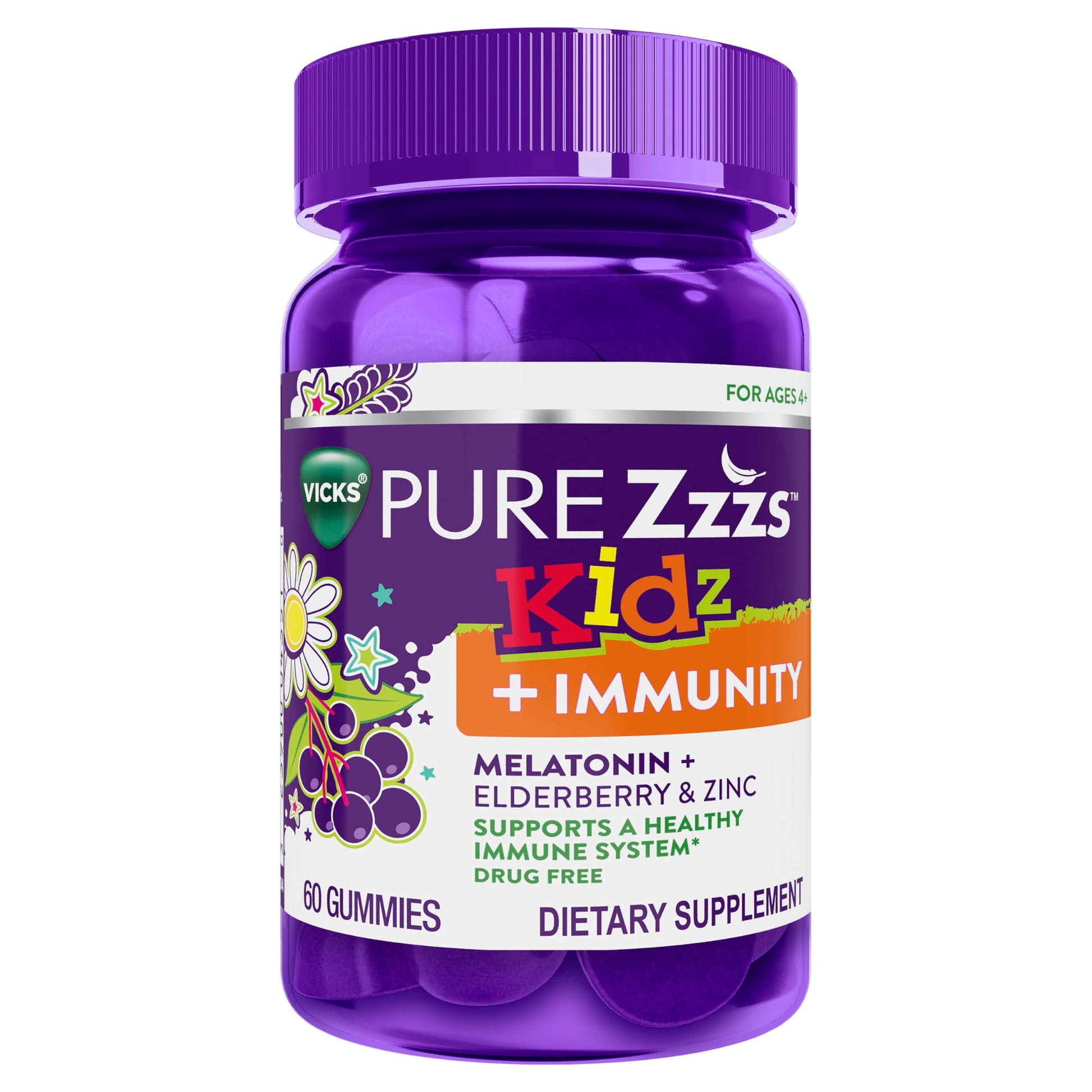 ZzzQuil Kidz Melatonin Gummies, 1 mg, Berry Flavor, Immunity Support, 60 Gummies