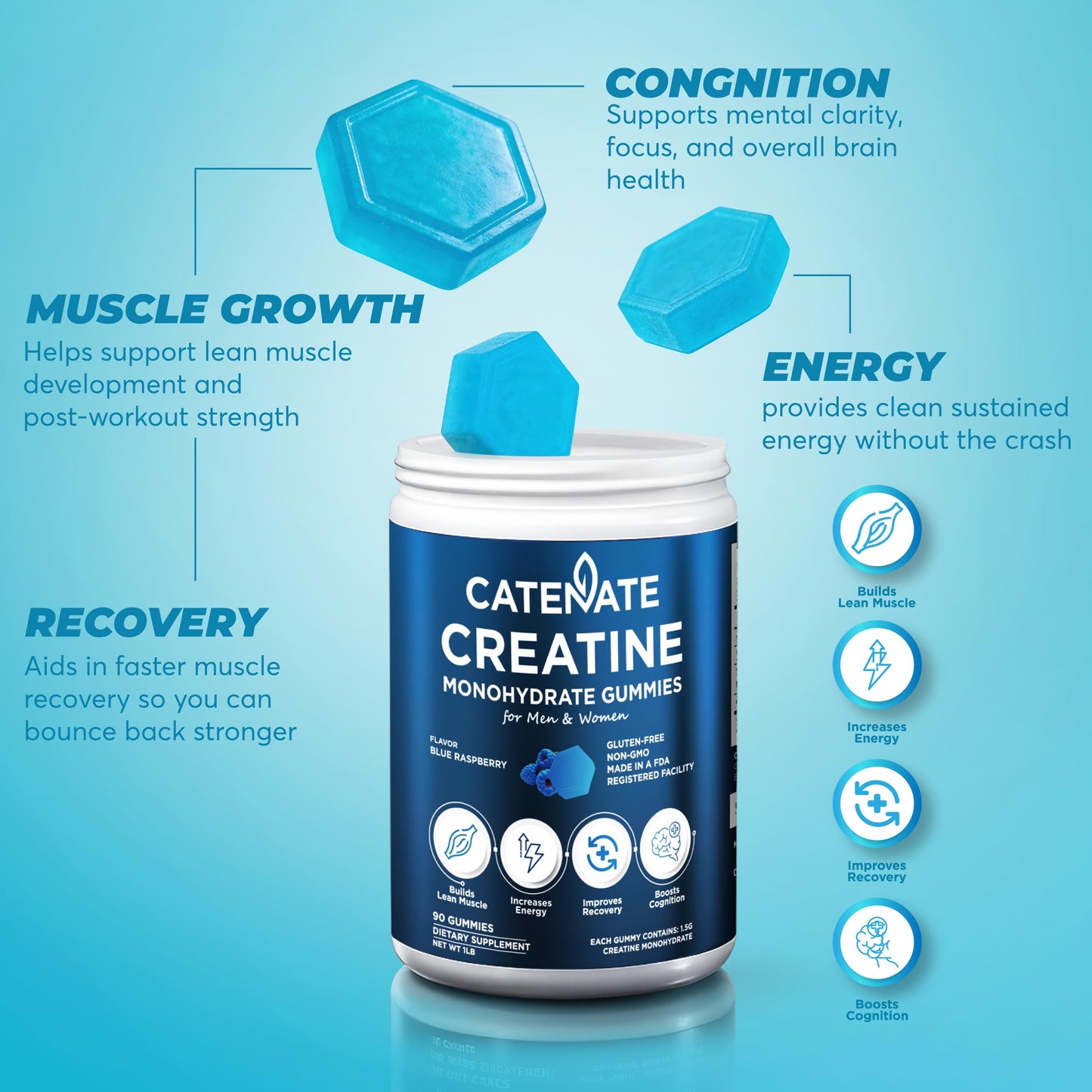 CATENATE Creatine Gummies 4500mg Creatine Monohydrate, 90 Count
