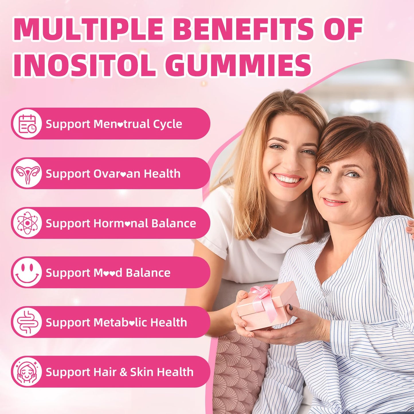 XIAAN Myo Inositol Gummies 1000mg with D-Chiro Inositol for PCOS & Female Health, Vegan, Sugar-Free, Gluten-Free, Raspberry Flavor, 120 Gummies