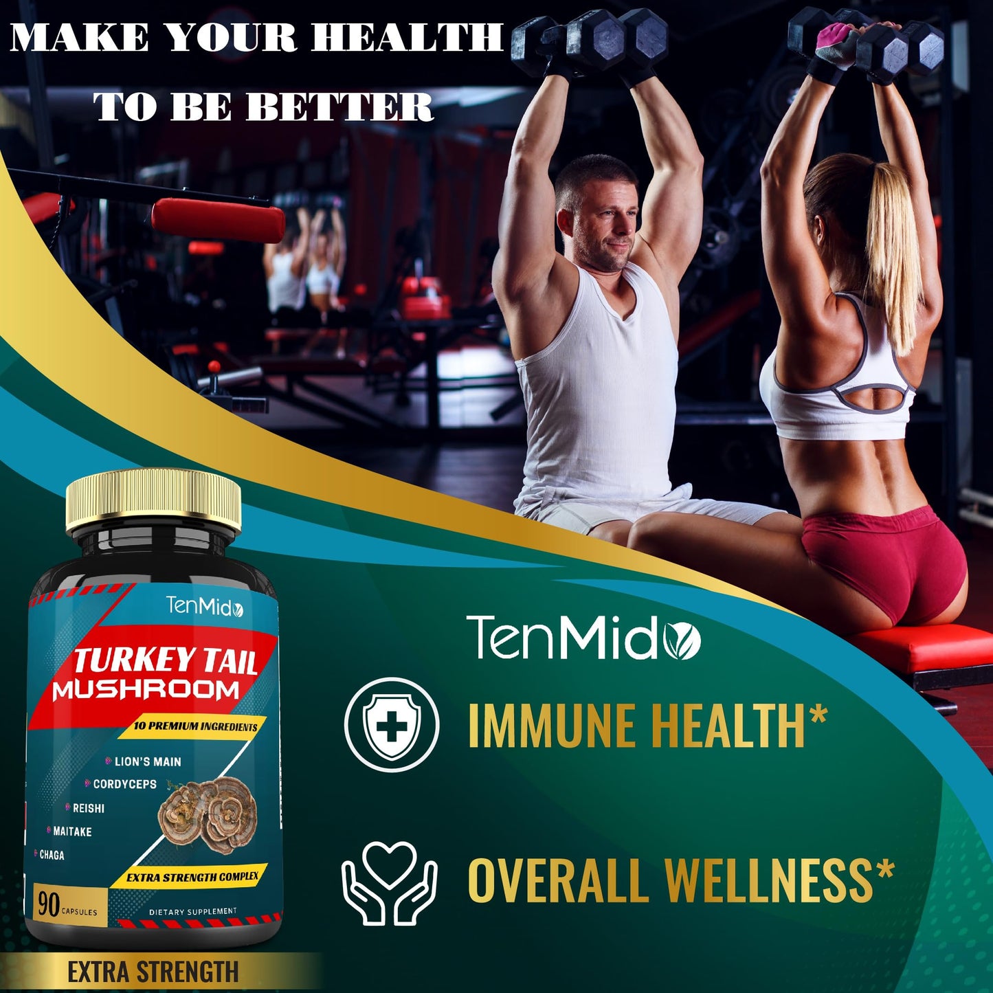 Tenmido Turkey Tail Mushroom Supplement Capsules 90 Count
