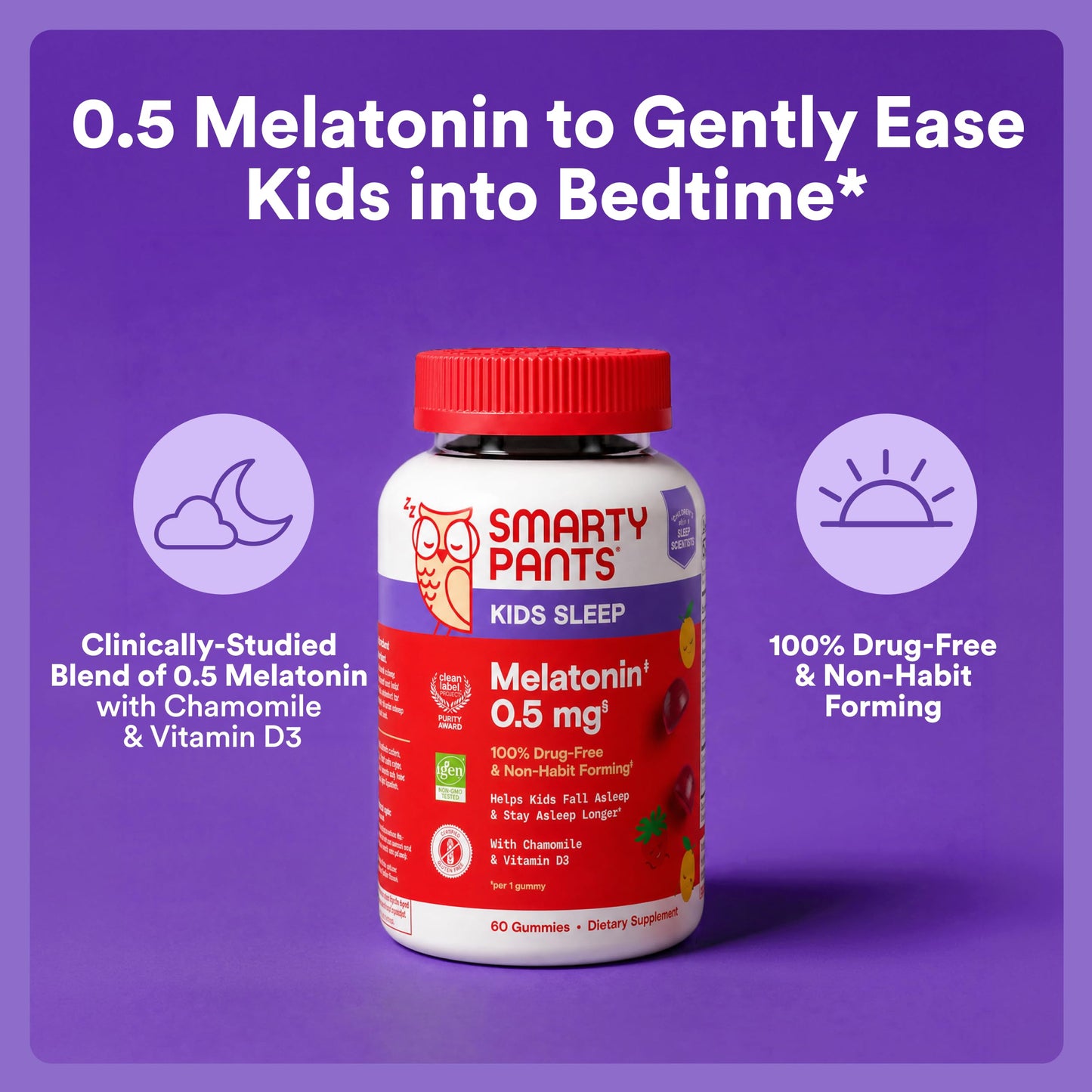 SmartyPants Kids Sleep Melatonin 0.5mg Gummy with Chamomile & Vitamin D3, 1 Count