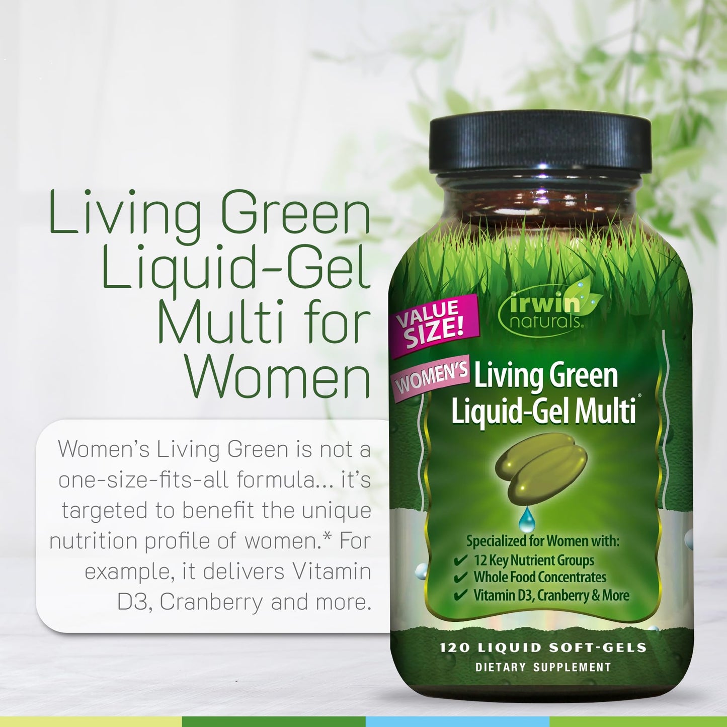 Irwin Naturals Women's Living Green Liquid-Gel Multi Softgels, 120 Count