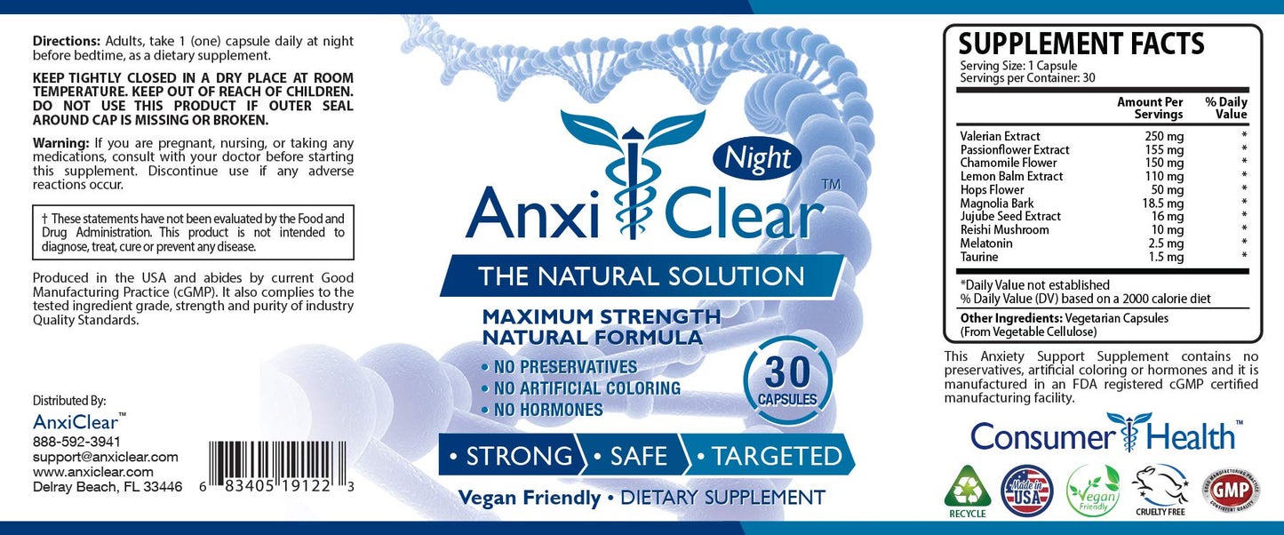 AnxiClear 5-HTP + L-Theanine Capsules, 180 Count