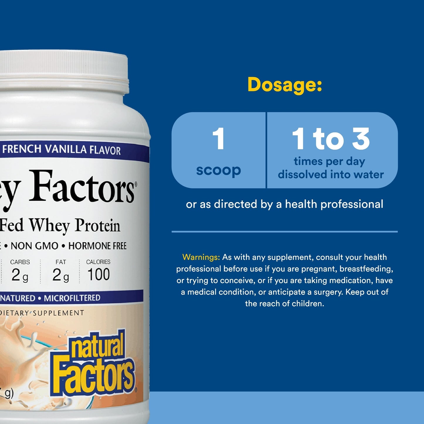 Natural Factors Whey Factors Whey Protein Powder, French Vanilla, 2 lb