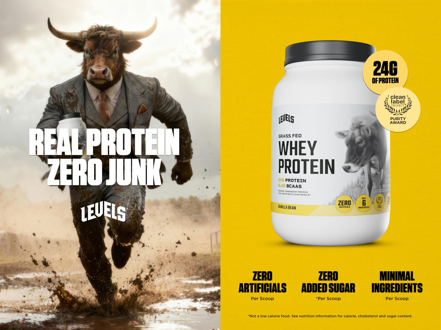 Levels Nutrition Grass Fed Whey Protein Powder Vanilla Bean, 32 Servings