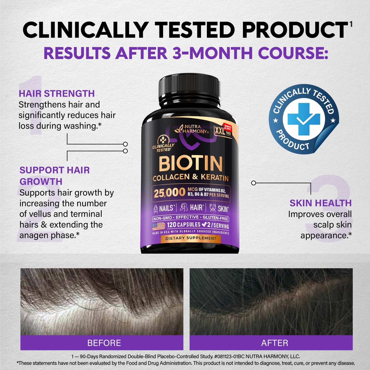 NUTRAHARMONY Biotin Collagen Hyaluronic Acid Keratin Hair, Skin & Nails Capsules 120