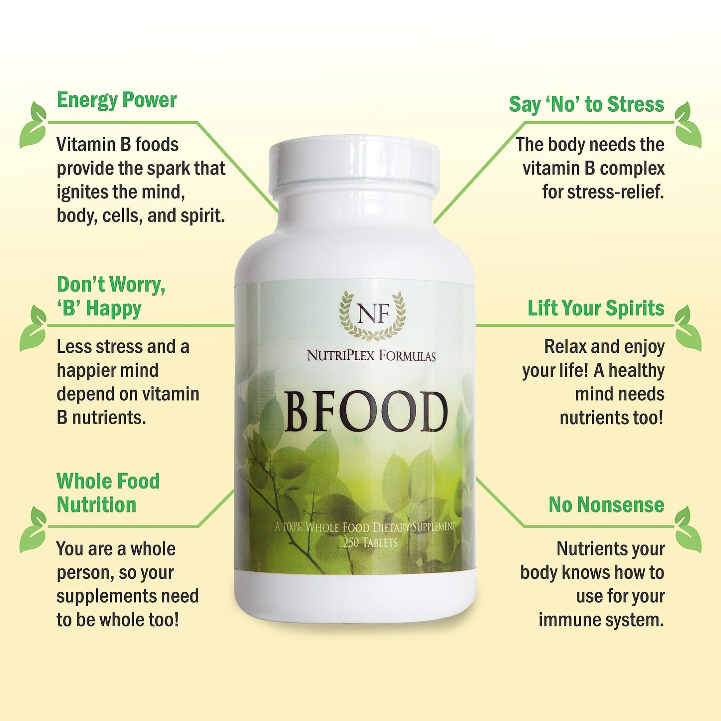 NutriPlex Formulas BFood Whole Food Vitamin B Complex Tablet, 250 Tablets