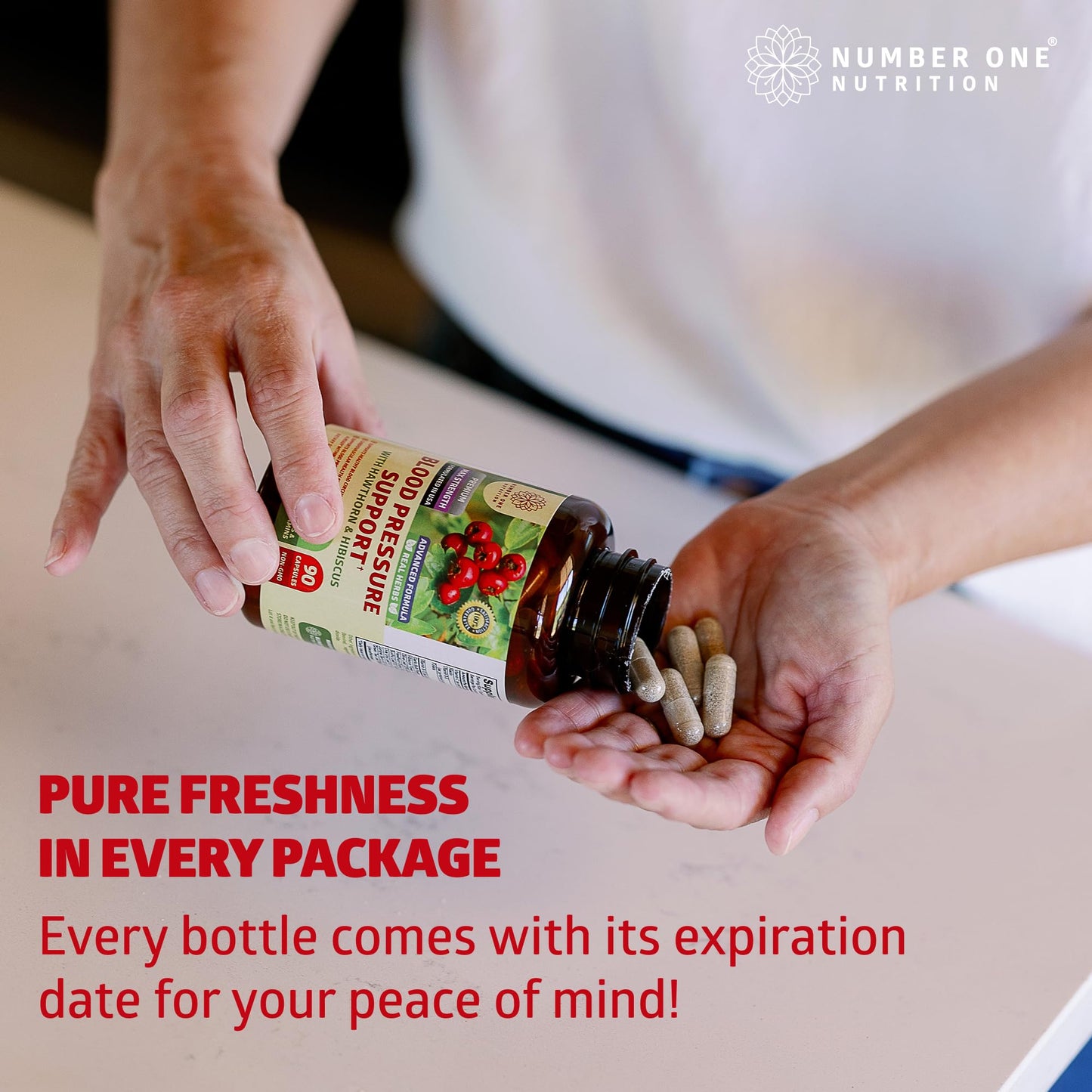 Number One Nutrition N1N Premium Blood Pressure Support with Hawthorn and Hibiscus Capsule 90 Count
