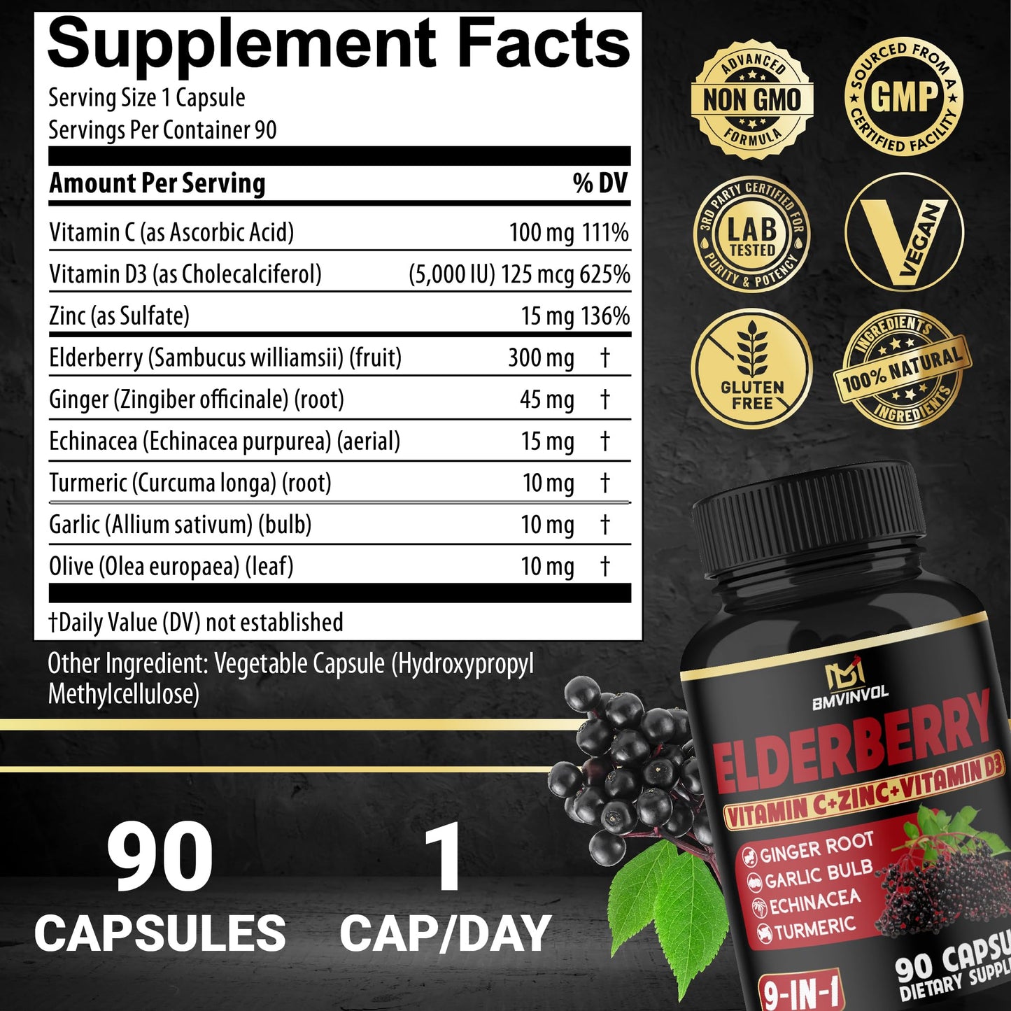 BMVINVOL Elderberry Capsules 90 Capsules