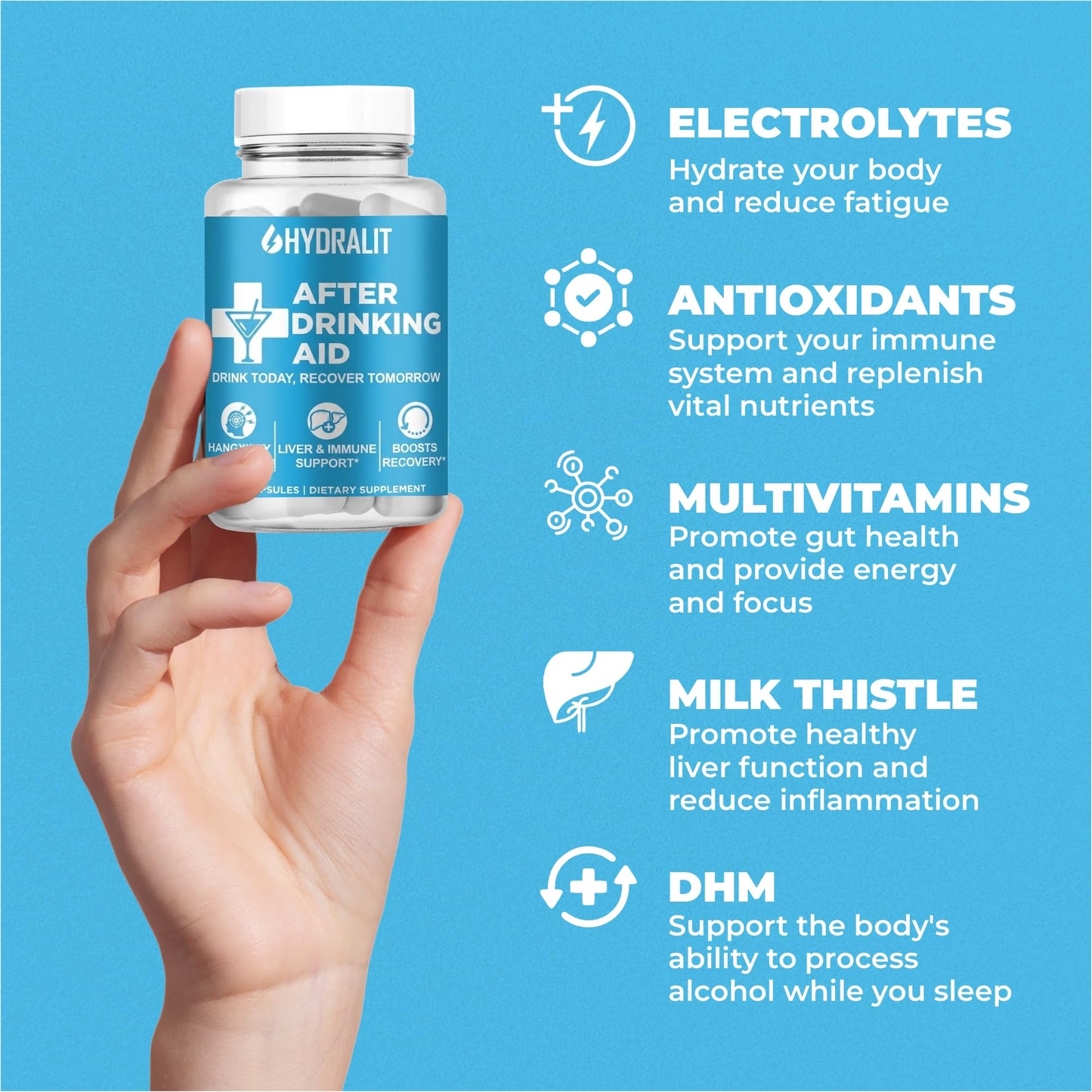 Hydralit After Drinking Aid Supplement Milk Thistle DHM 120 Capsules