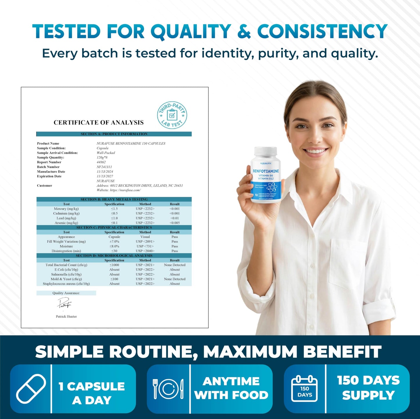 NURAFUSE Liposomal Benfotiamine with Vitamin B6, Vitamin B12, Alpha Lipoic Acid, Curcumin Capsules, 150 Count