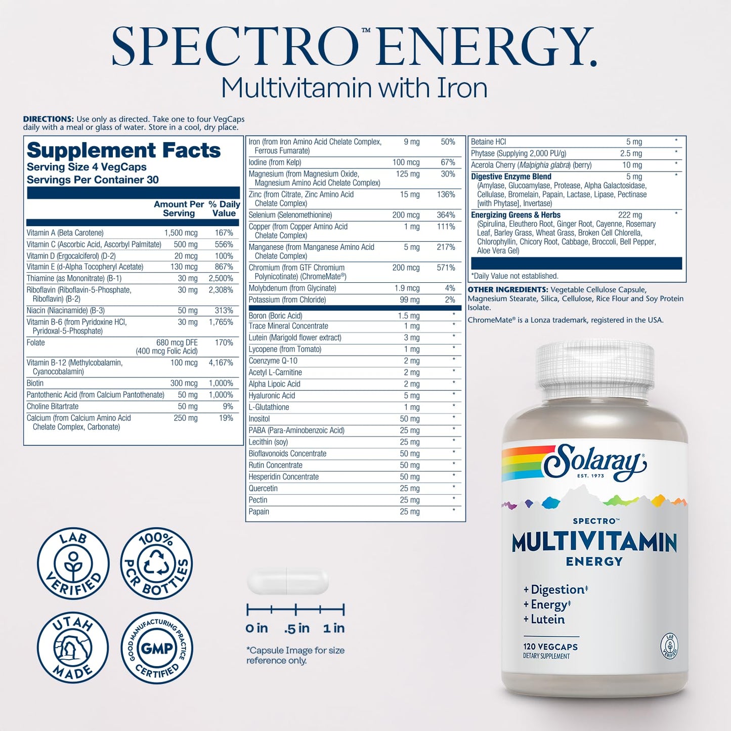 Solaray Spectro Energy Multivitamin (Energy) Capsules, 120