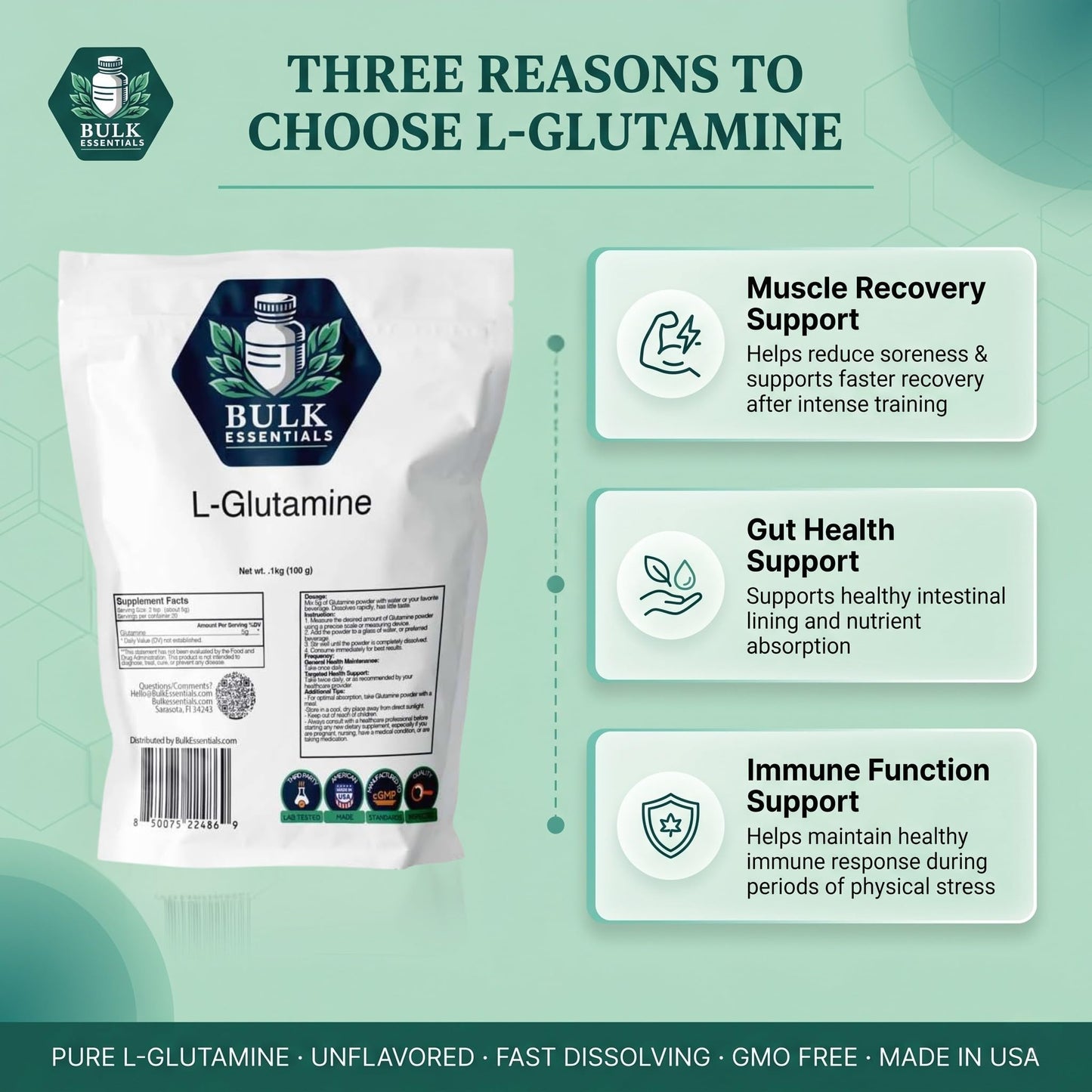 Bulk Essentials L-Glutamine Powder Supplement 3.52 oz
