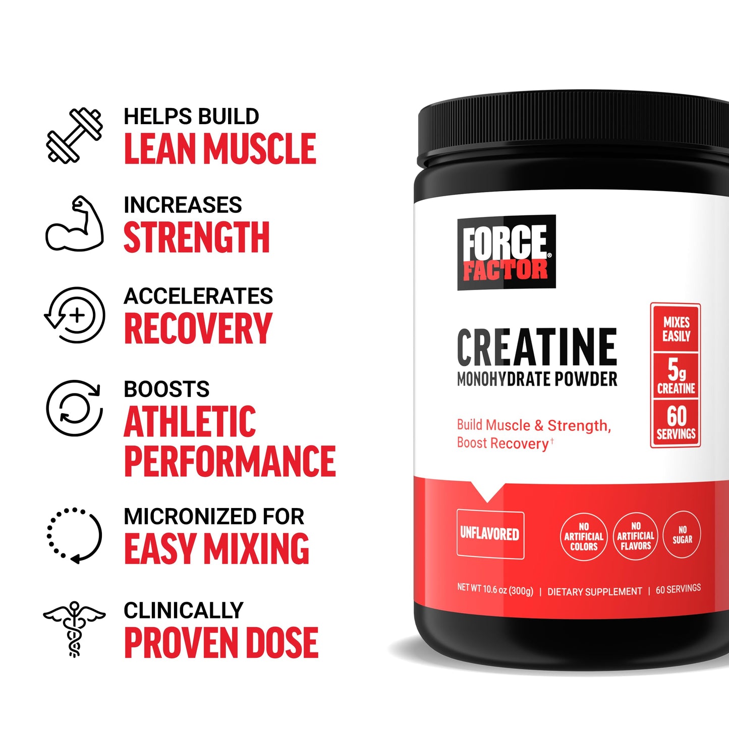 Force Factor Creatine Powder 60 Servings and Caffeine Tablets 100 Tablets
