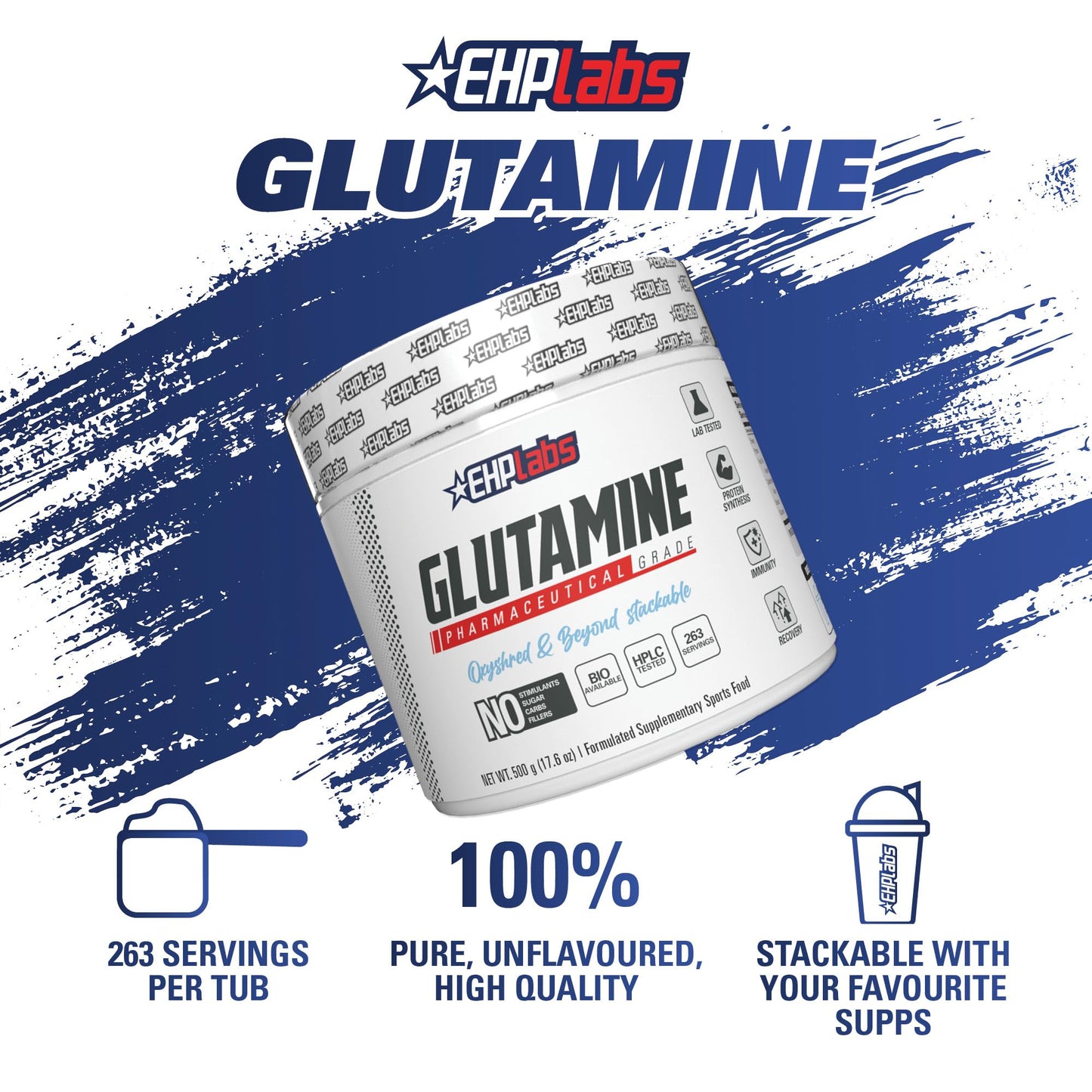 EHP Labs L-Glutamine Powder, 100 Servings