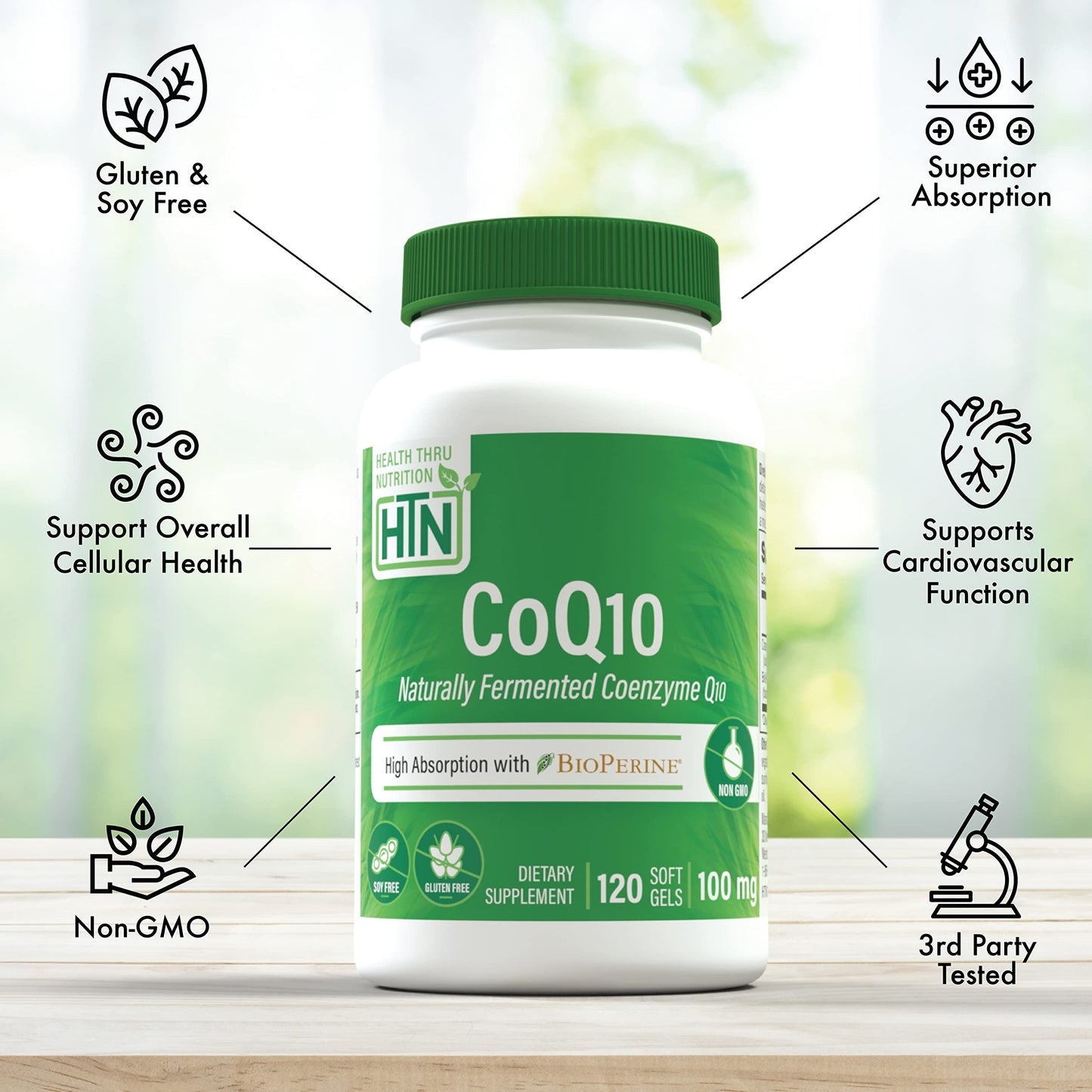 Health Thru Nutrition CoQ-10 100mg with BioPerine Softgels, 360 Count
