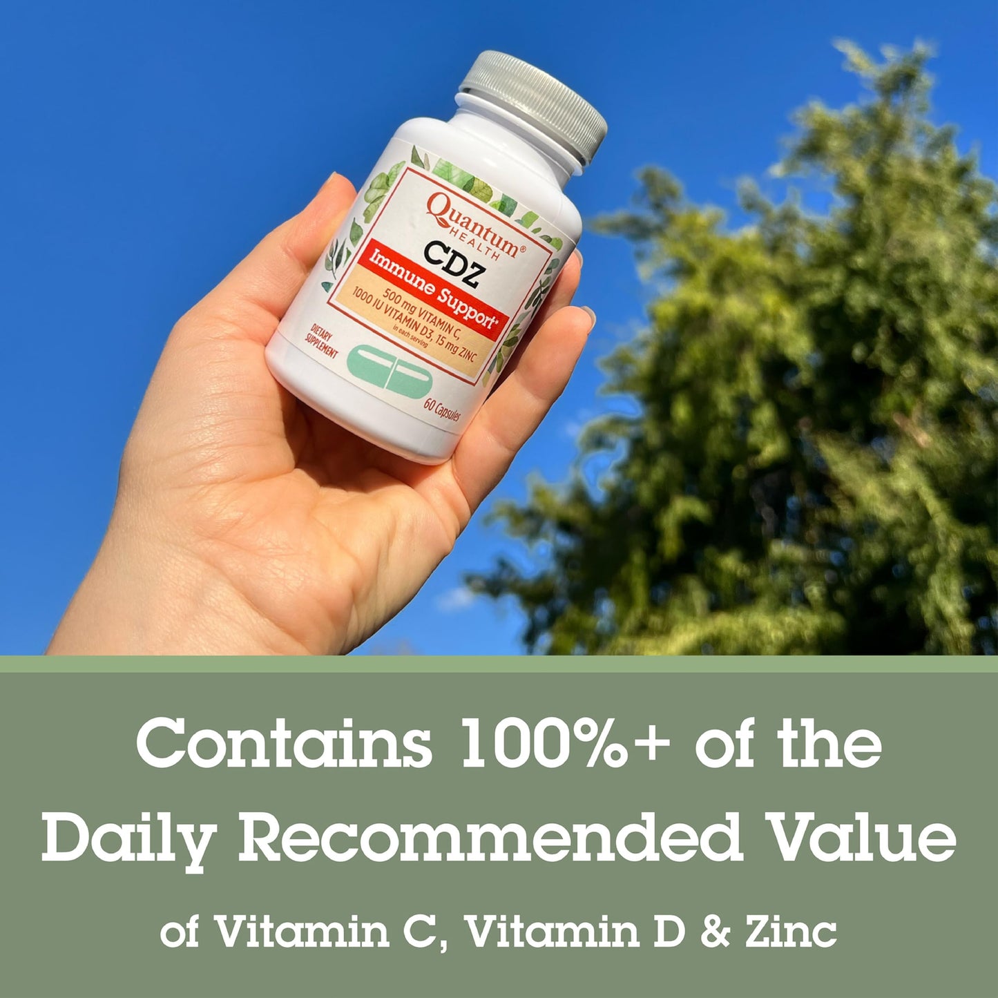 Quantum CDZ Immune Support Supplement Vitamin C 500 mg, Vitamin D 1000 IU Plus Zinc 15 mg Powerful Whole Body Wellness Support Complex - Daily Immunity Boost for Women & Men 60 Capsules