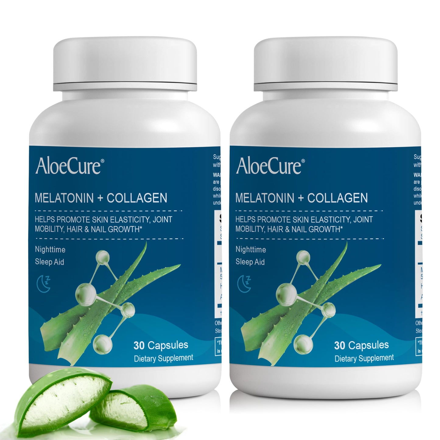 AloeCure Natural Melatonin + Collagen with Organic Aloe Vera, 60 Capsules