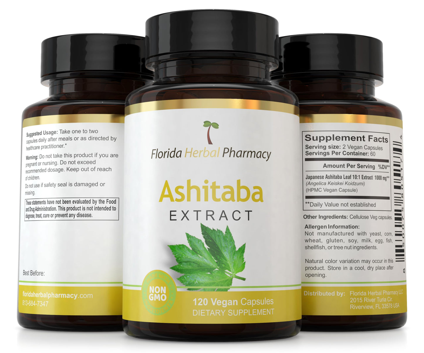 Florida Herbal Pharmacy Japanese Ashitaba Leaf Extract Capsules 10:1, 120 Count
