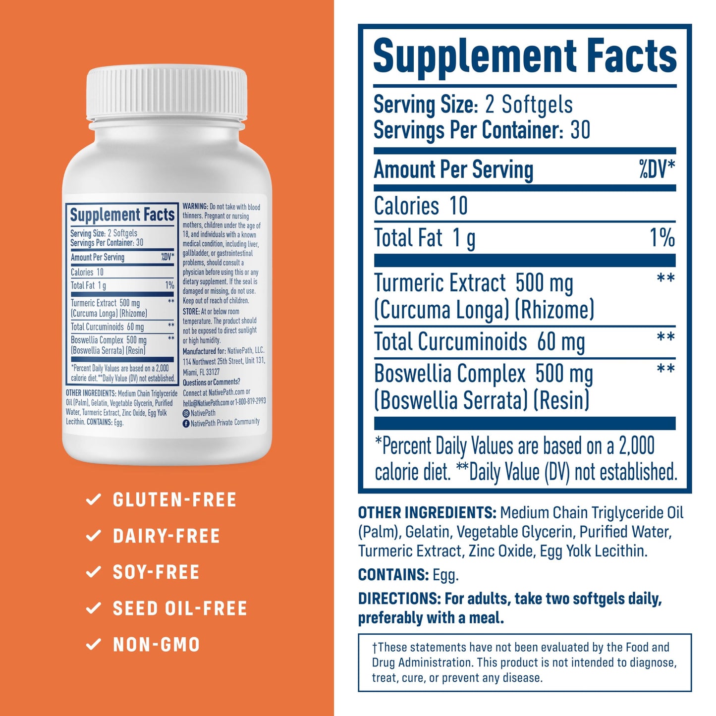 NativePath Turmeric Curcumin with Boswellia Softgels 60 Softgels