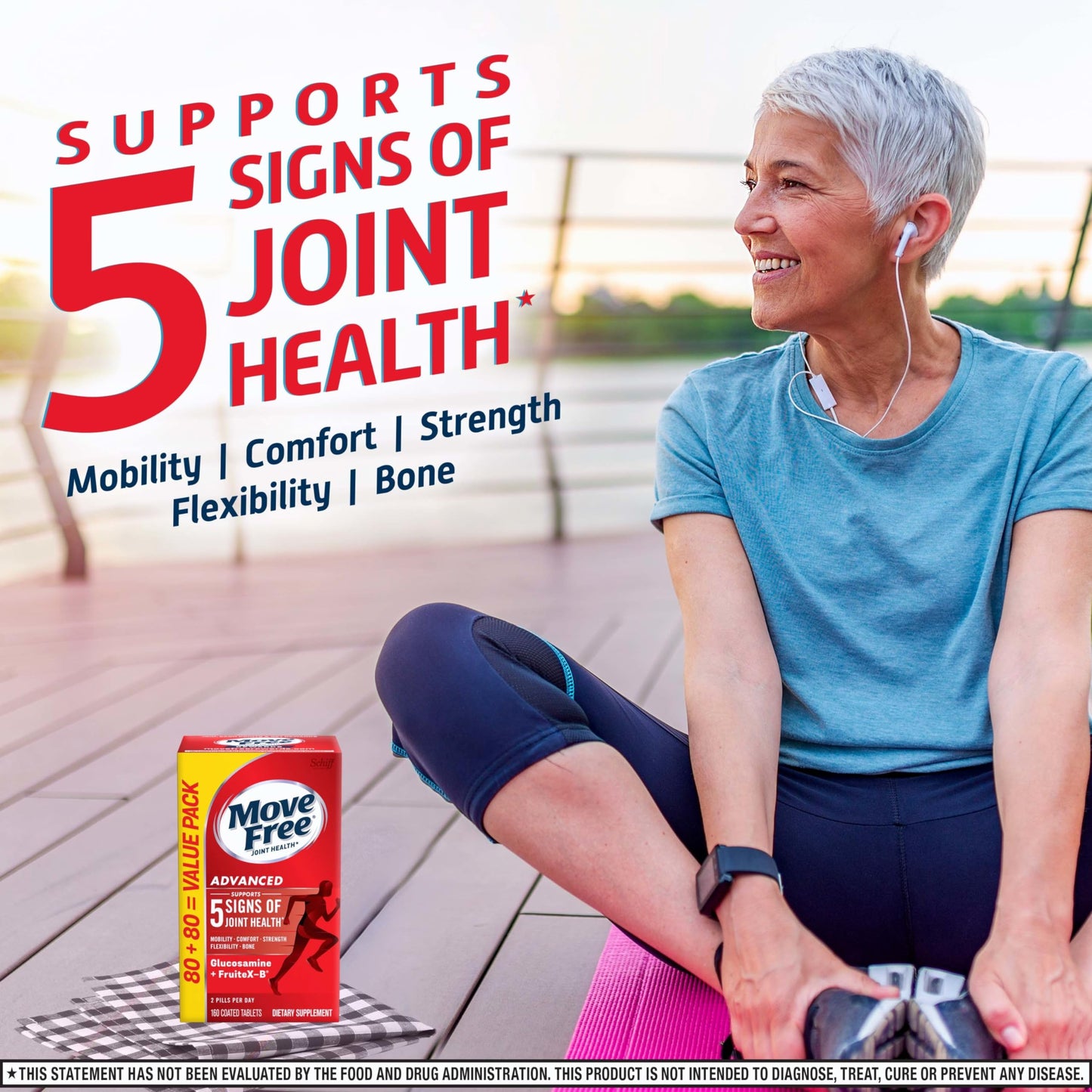 Move Free Advanced Glucosamine Chondroitin + Calcium Fructoborate Joint Support Tablets, 160 Count