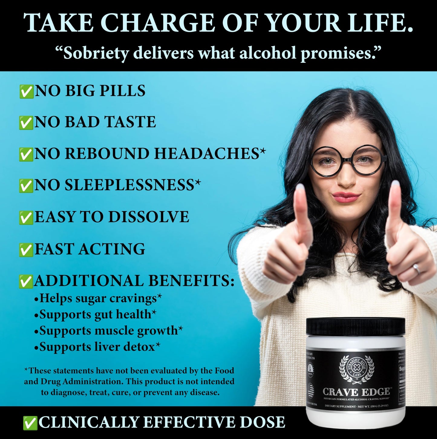 Straight Edge Labs Crave Edge Alcohol Craving Support Powder 5.29 Ounce