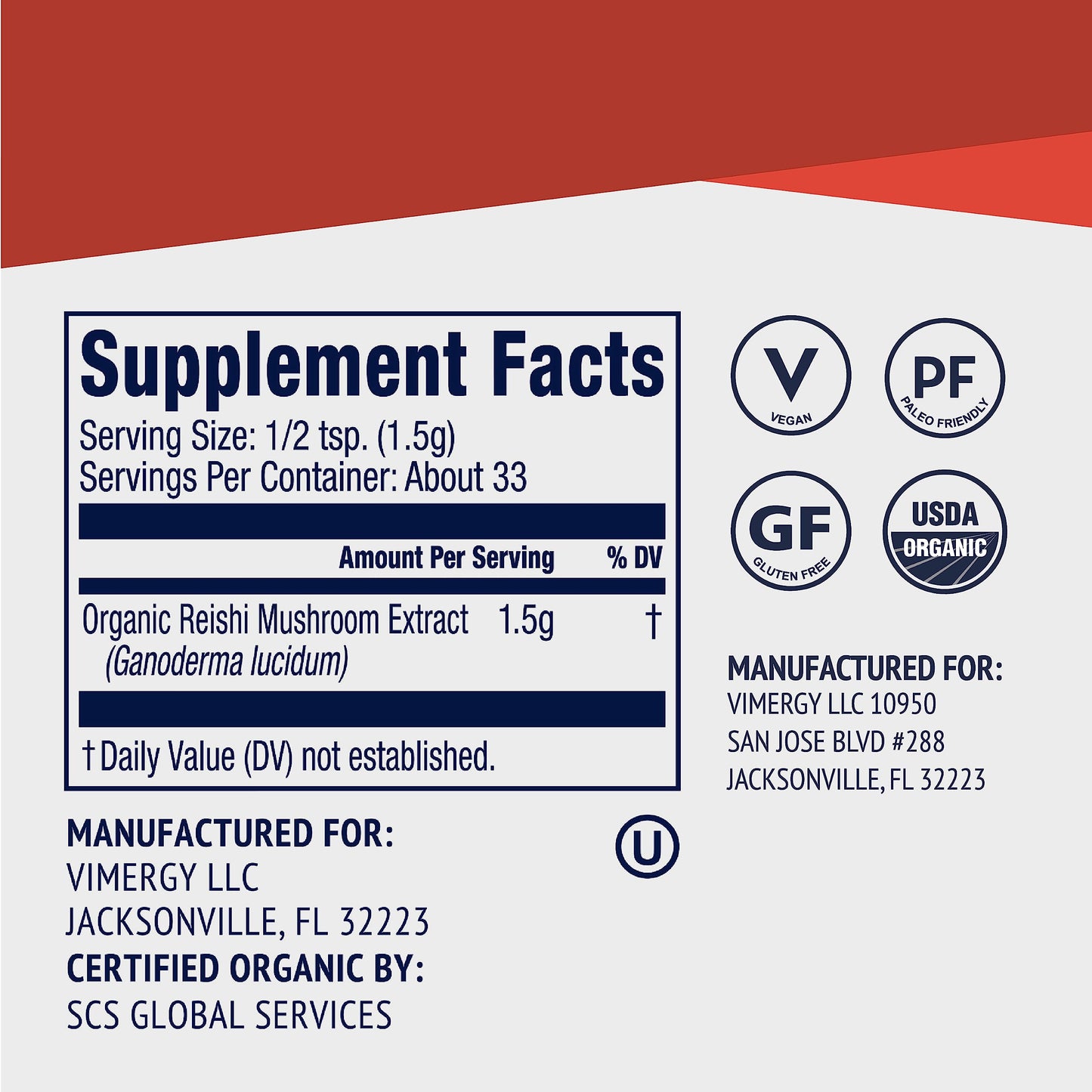 Vimergy Reishi Powder 1.76 oz