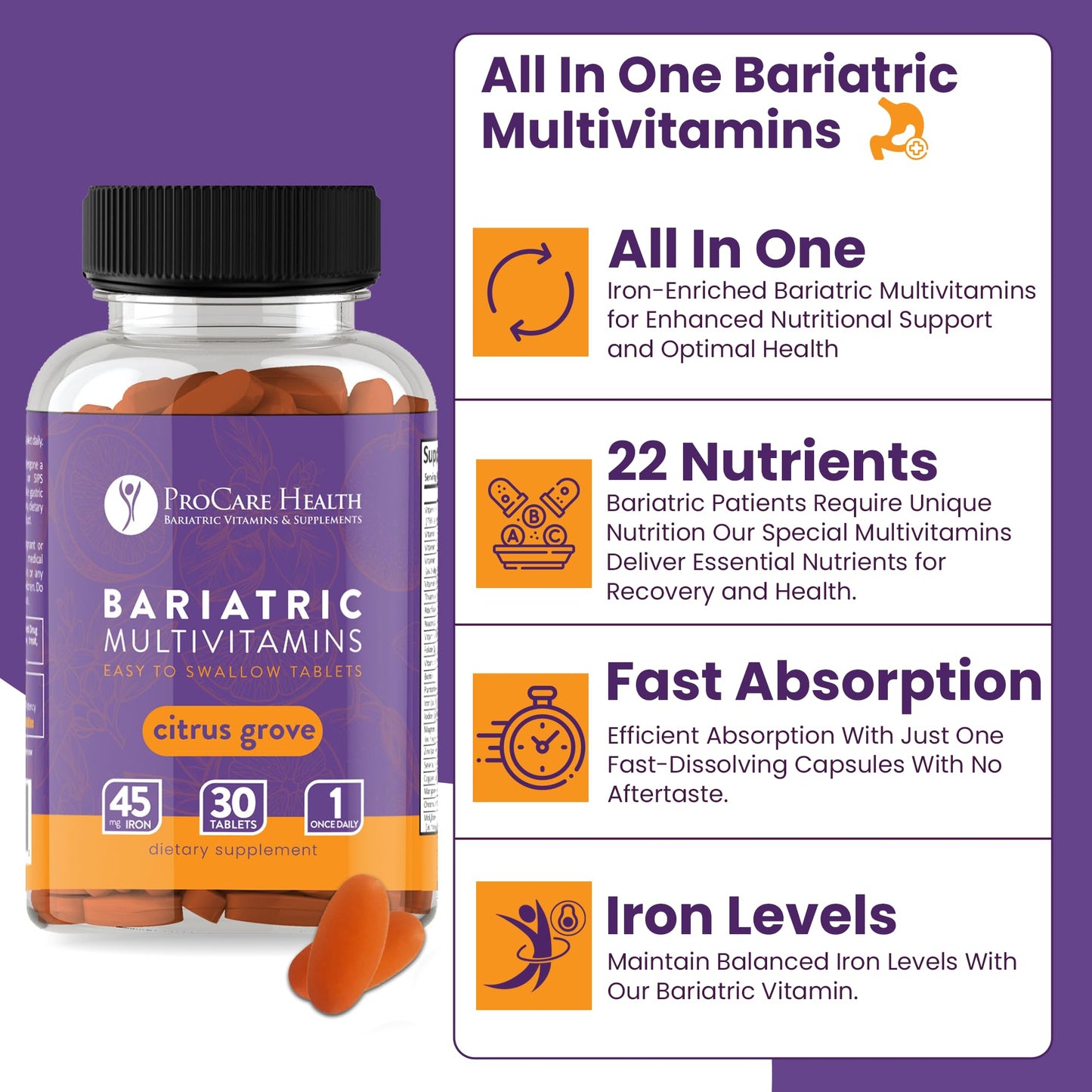 ProCare Health Easy-45 Bariatric Multivitamin Tablets 30 Count