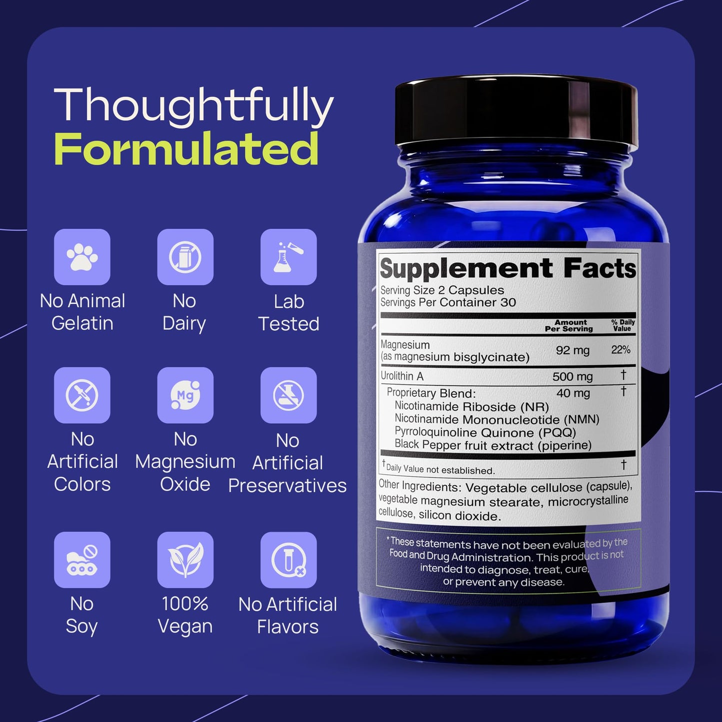 Stacked Science Urolithin A 1000 mg with Proprietary Blend, NR, NMN, PQQ, Magnesium Bisglycinate, Black Pepper 60 Capsules