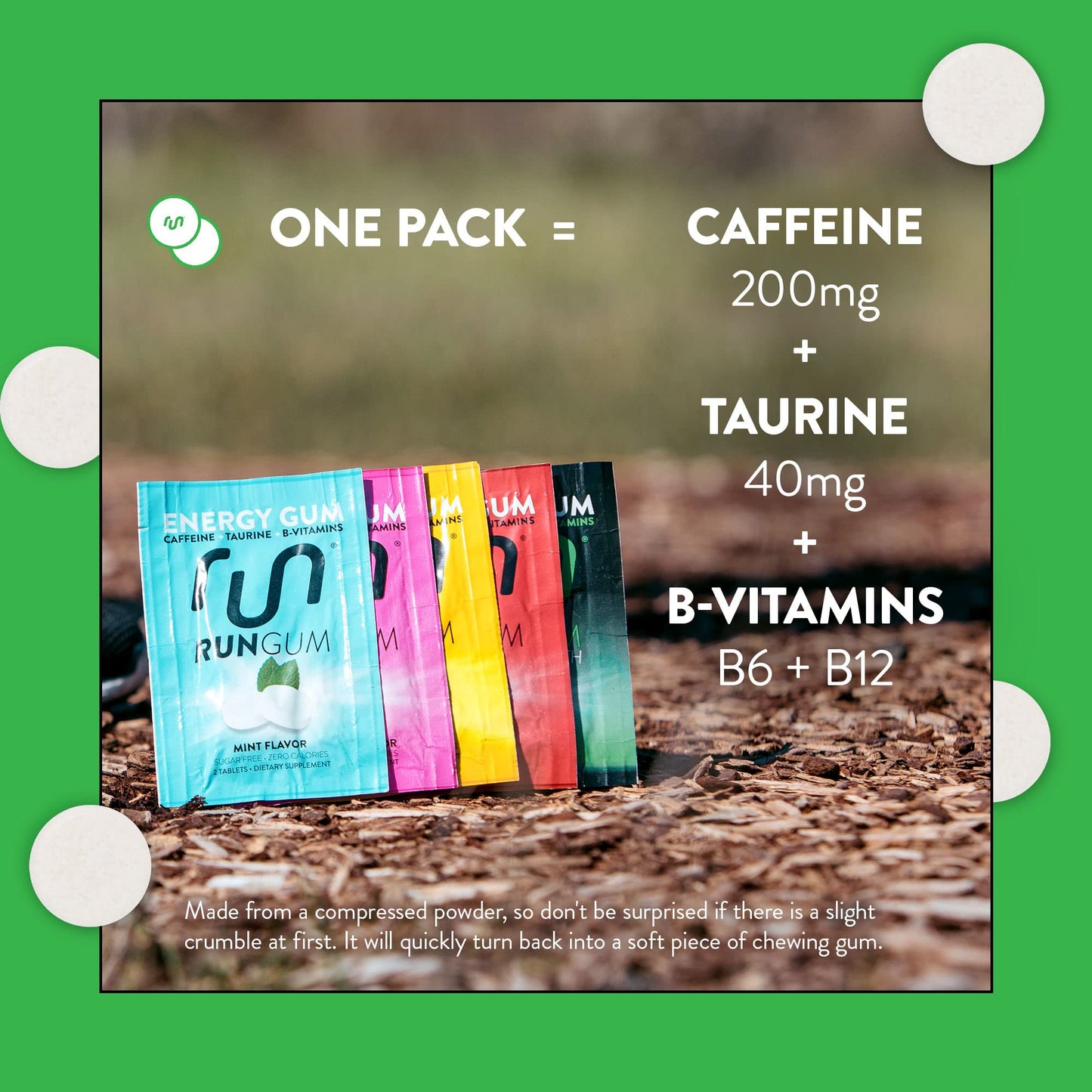Run Gum Spearmint Double Caffeine Gum Chewable 24 Pieces