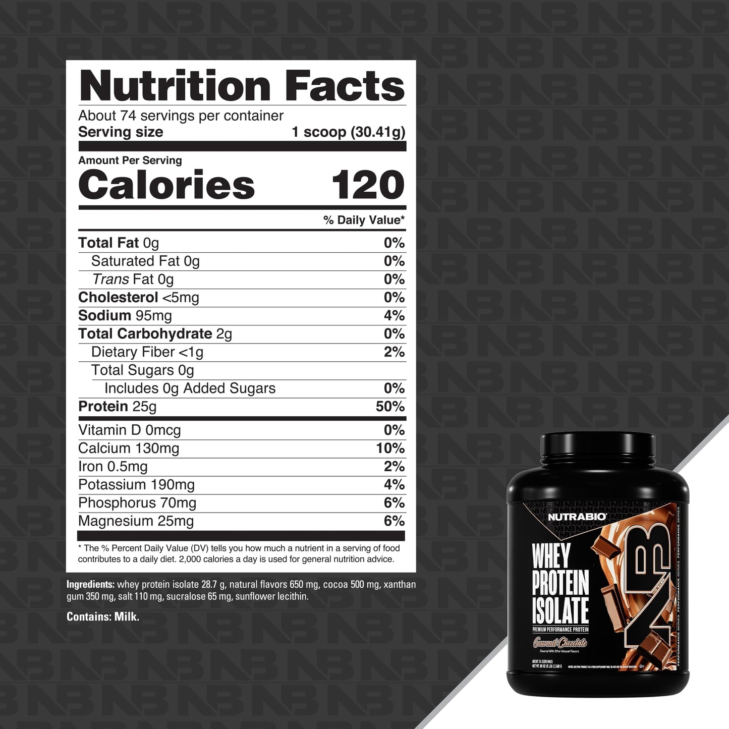 NutraBio Whey Protein Isolate Protein Powder Gourmet Chocolate, 80 Servings