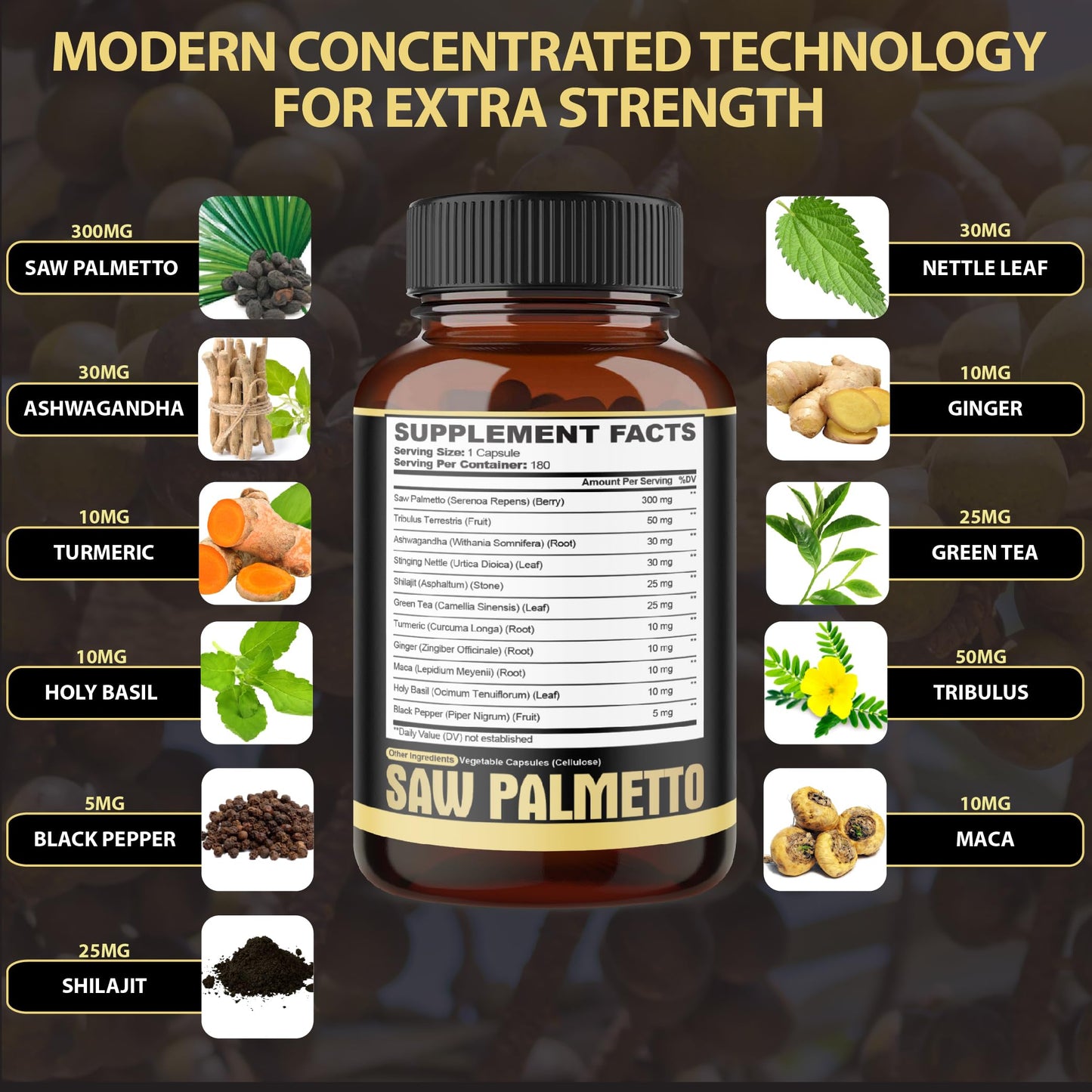 agobi 11in1 Saw Palmetto Capsules with Ashwagandha, Turmeric, Tribulus, Maca, Green Tea, Ginger, Holy Basil & More - Healthy Prostate & Hair Support, 180 Capsules