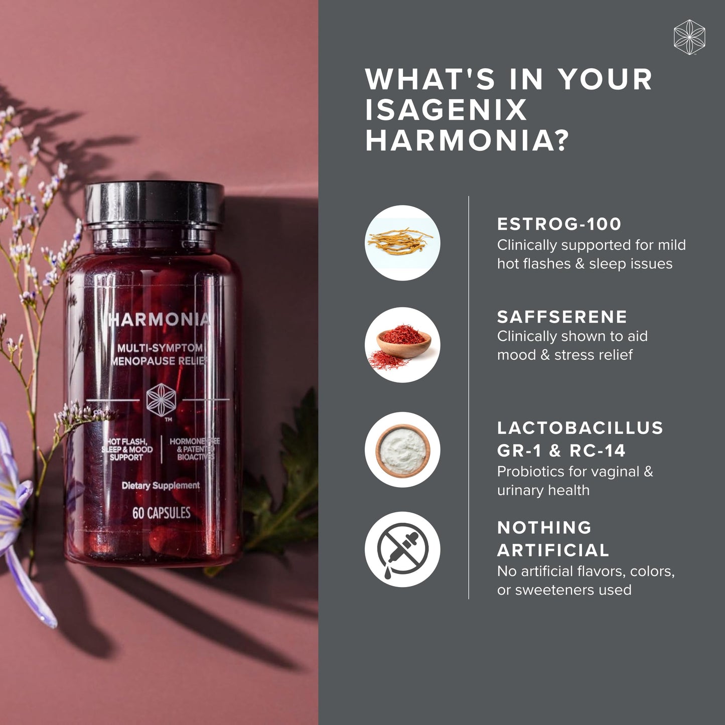 Isagenix Harmonia Hormone-Free, Multi-Sympton Menopause Support, 60 Capsules