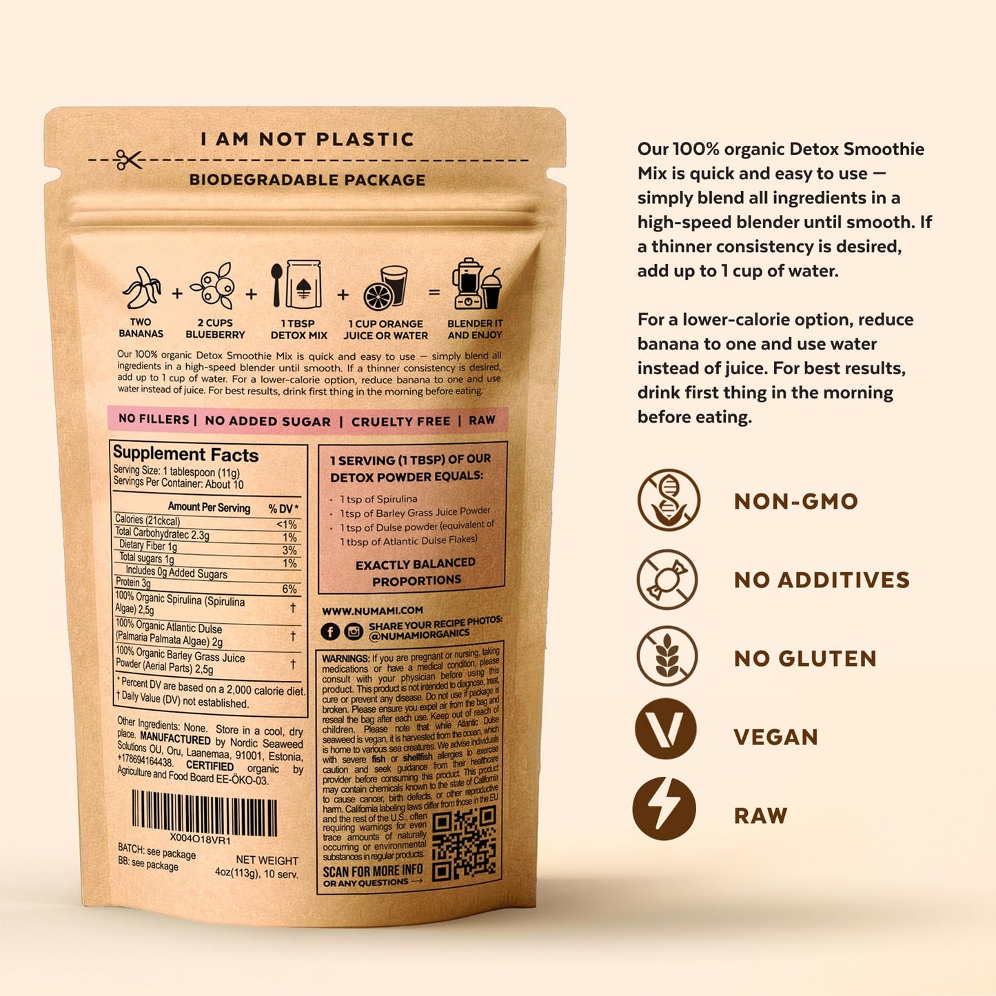 Numami Organic Detox Smoothie Mix Powder 4 Ounces