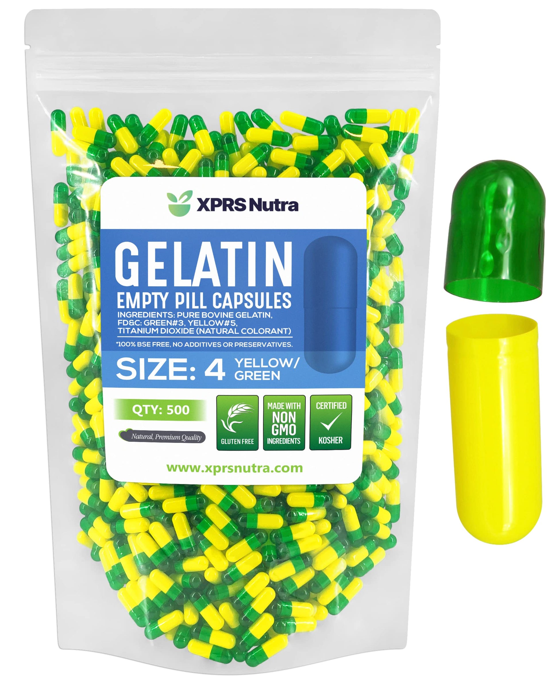 XPRS Nutra Size 4 Empty Gelatin Capsules, 500 Count