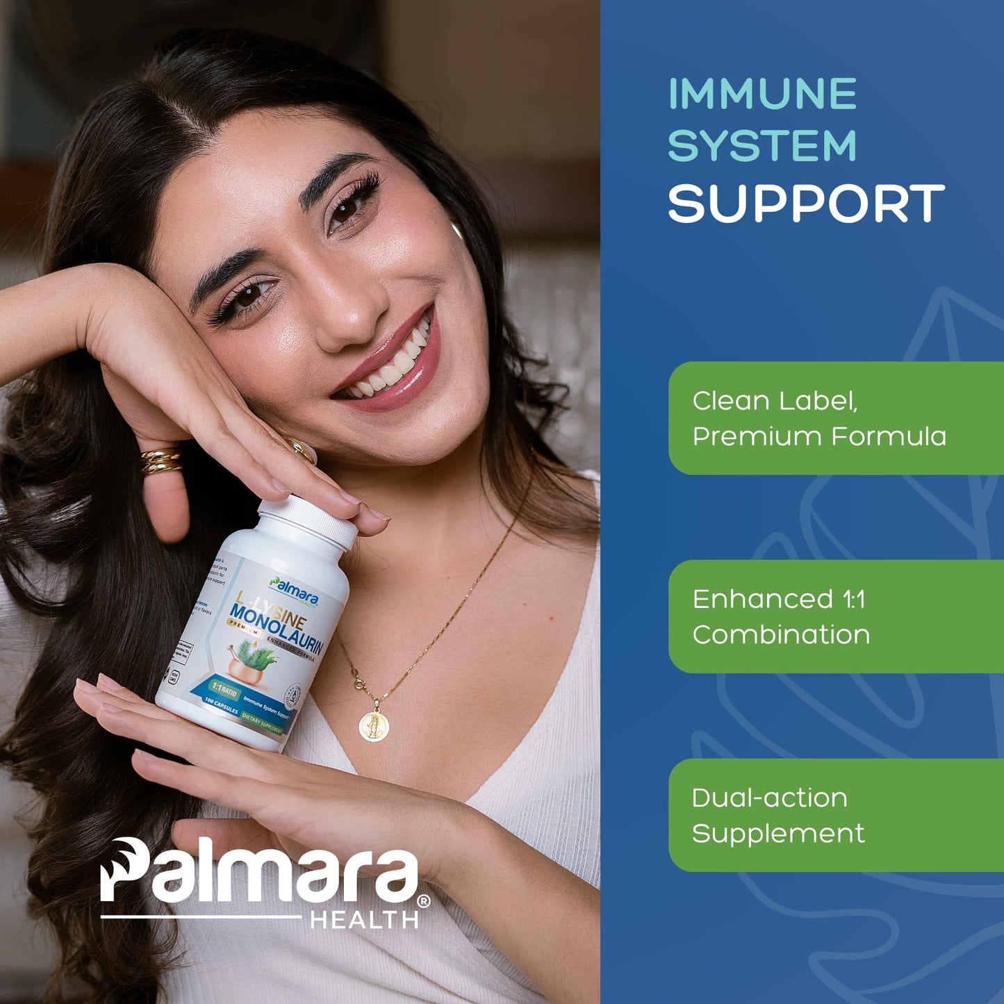 Palmara Health L-Lysine with Monolaurin 600mg 1:1 Ratio, Capsule, 100 Capsules