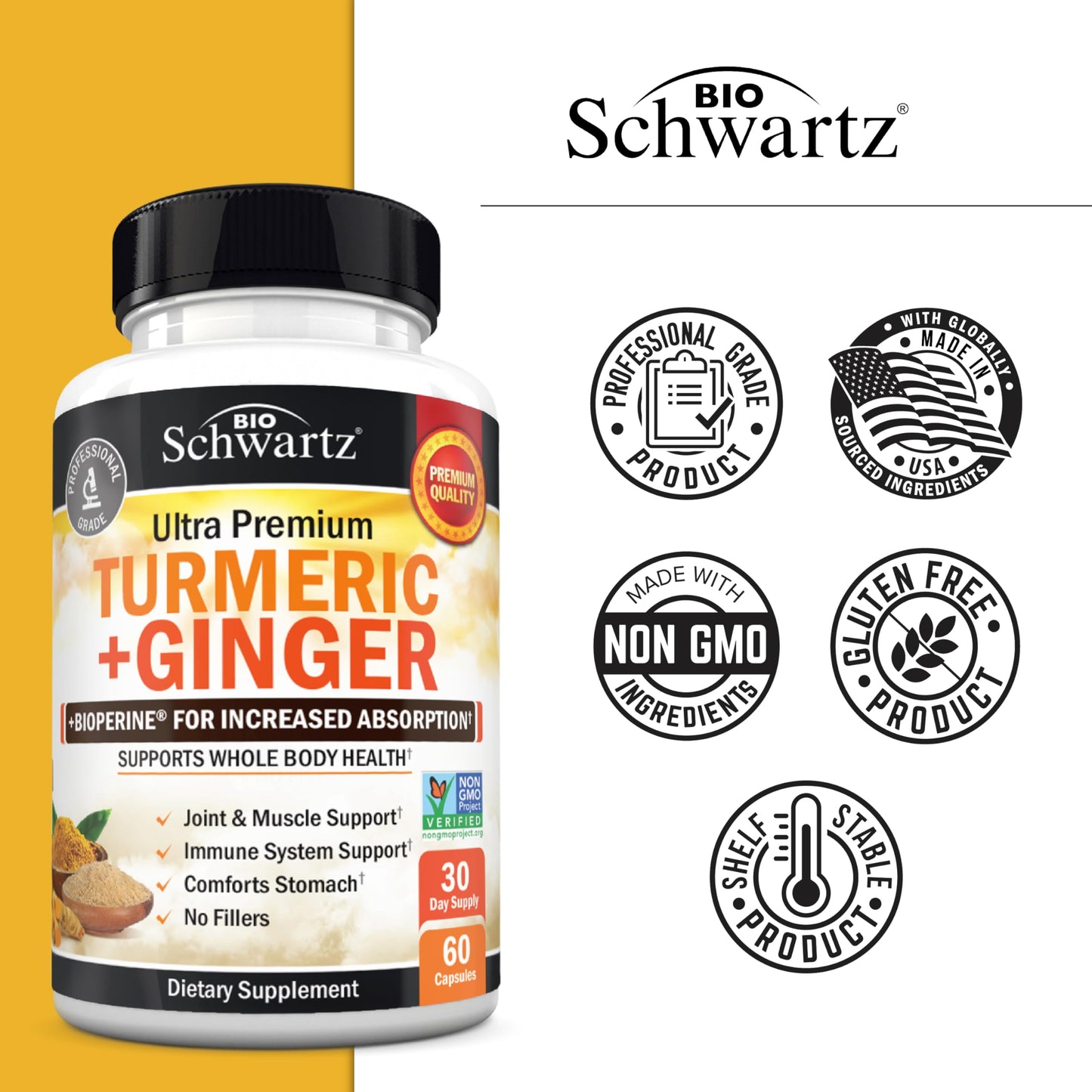 BioSchwartz Turmeric Curcumin and Ginger Supplement 60 Capsules