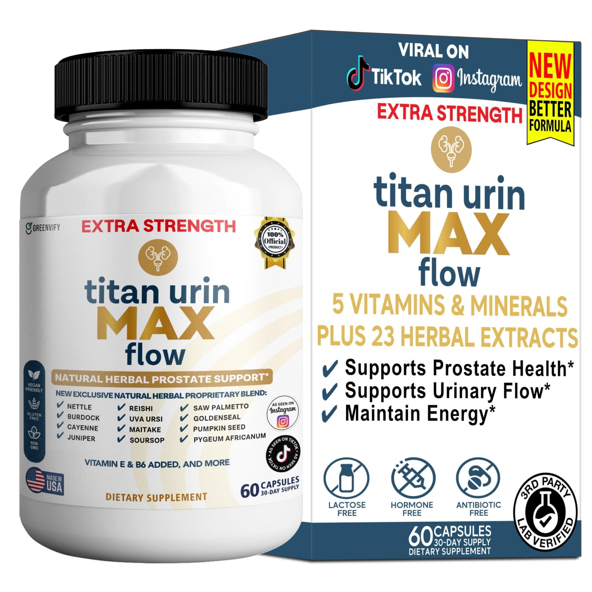 GREENVIFY Titan Urin Max Flow Natural Prostate Supplement, 60 Capsules