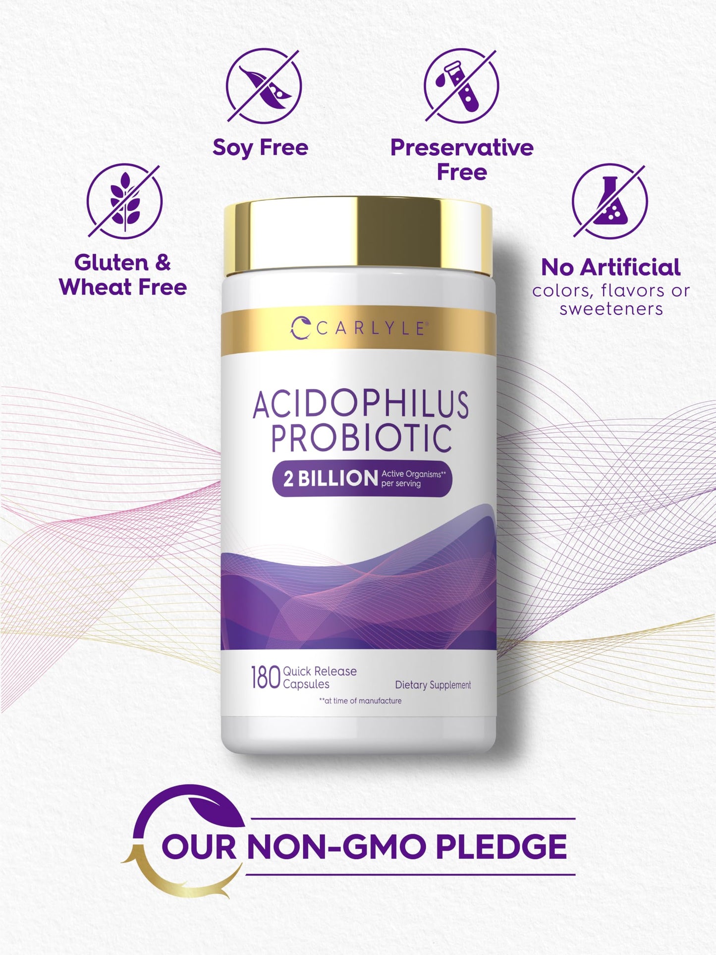Carlyle Acidophilus Probiotic for Women & Men's Digestive Health Capsule, 180 Count