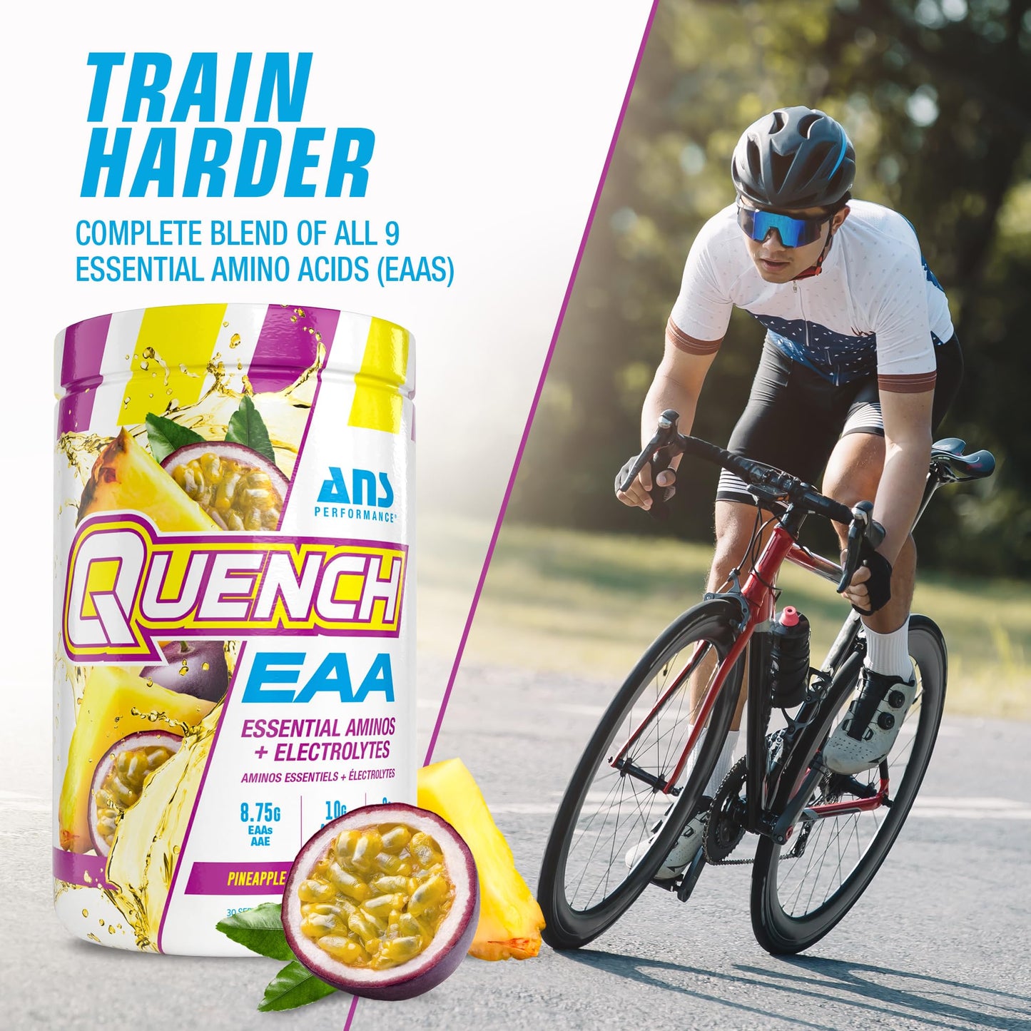 ANS Performance Quench EAA Aminos + Electrolytes Powder 14.6 Ounce Pineapple Passionfruit