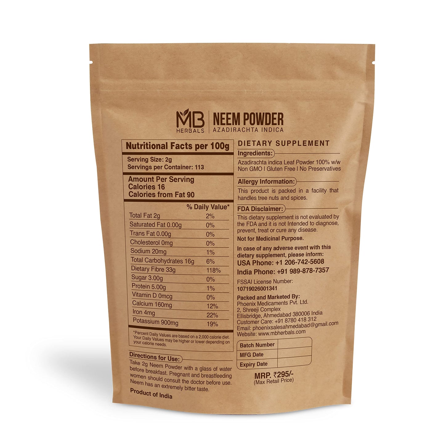 MB Herbals Neem Powder 8 oz