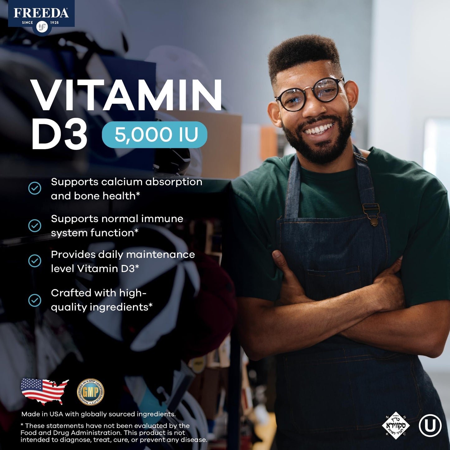 FREEDA Vitamin D3 5000 IU High-Potency Vitamin D Tablets 100 Count